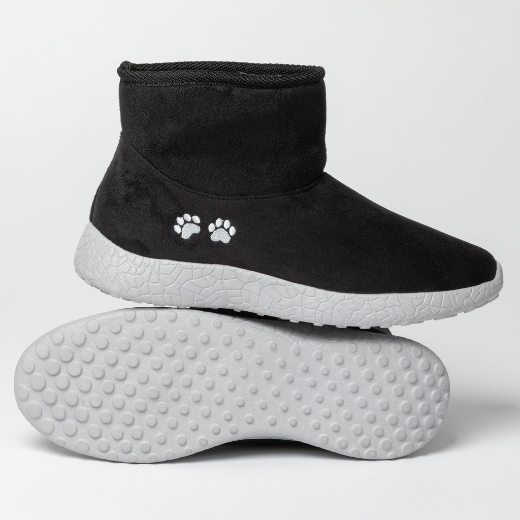 Paw Print Slide-in Lightweight Faux Fur Lined Ankle Boots