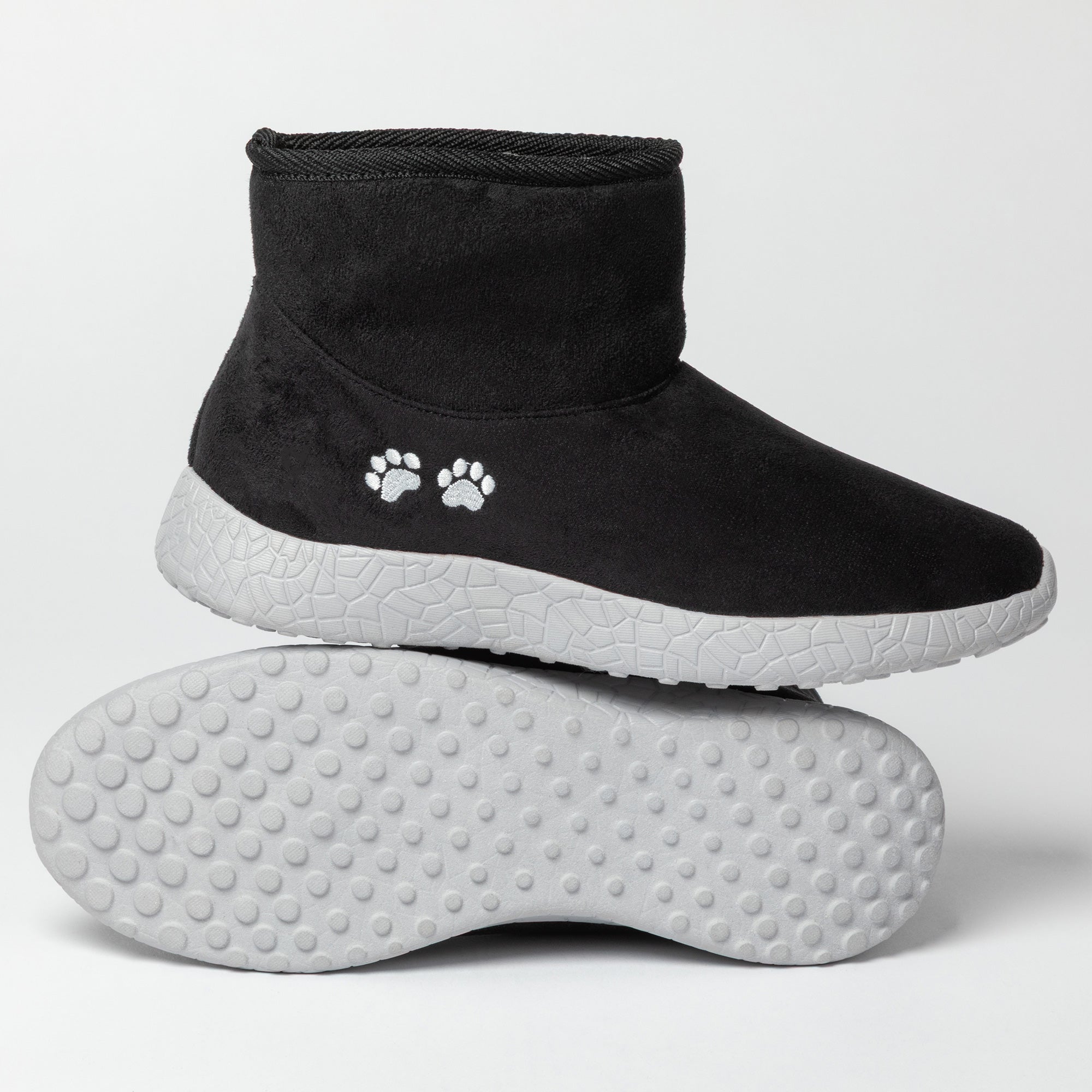 Paw Print Slide-in Lightweight Faux Fur Lined Ankle Boots