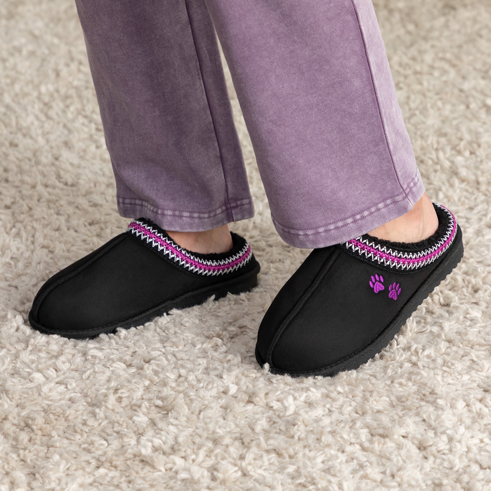 Paw Print Embroidered Indoor/Outdoor Slide-in Slipper Shoes