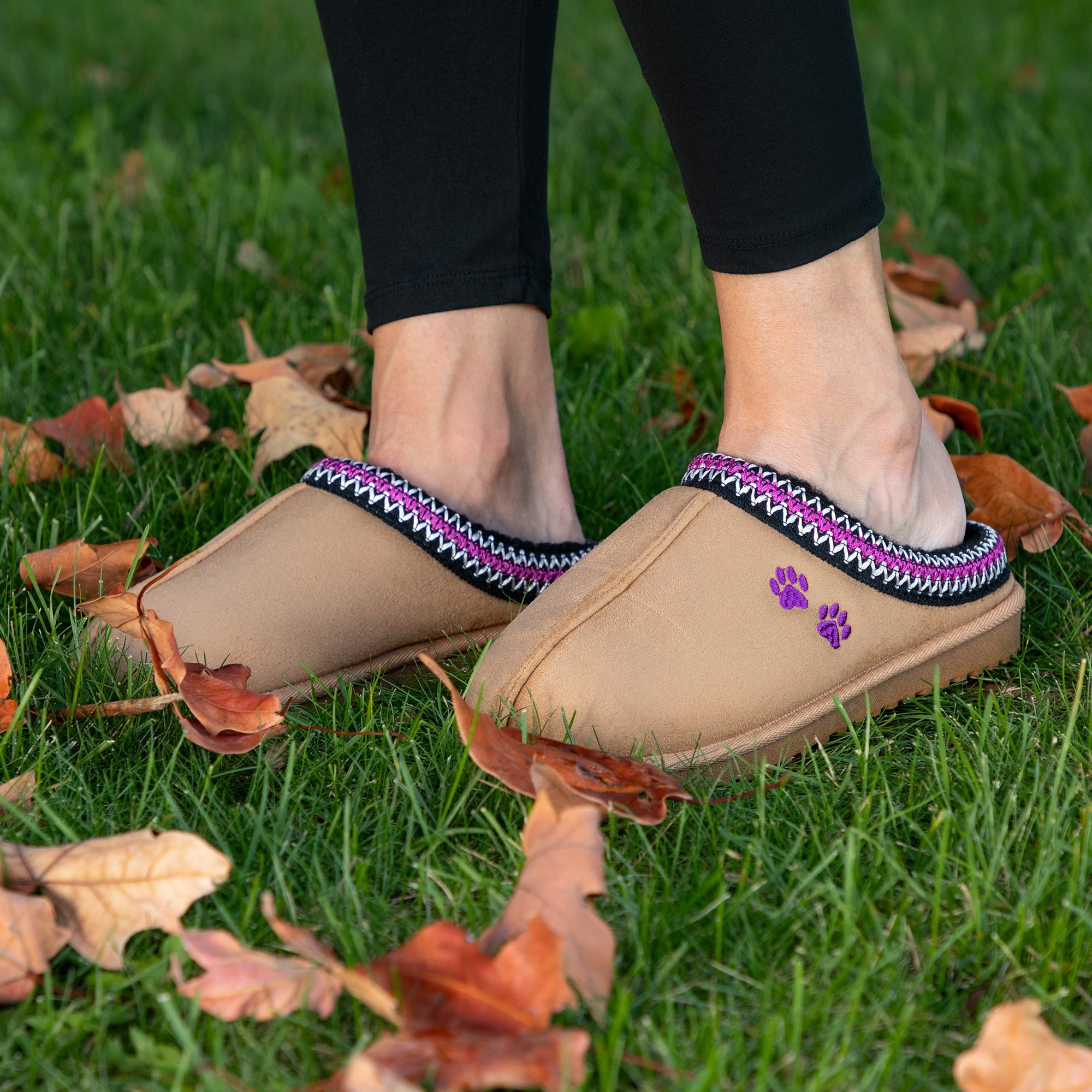 Paw Print Embroidered Indoor/Outdoor Slide-in Slipper Shoes