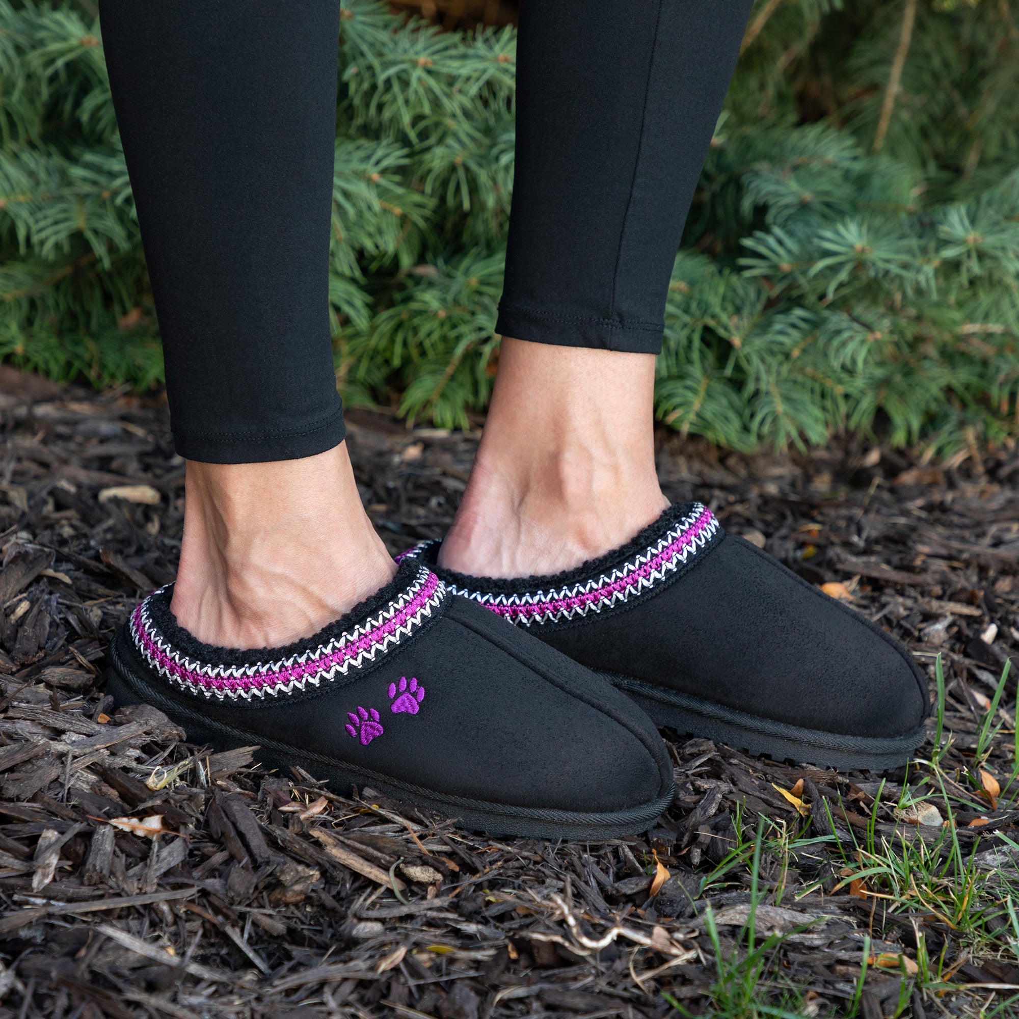 Paw Print Embroidered Indoor/Outdoor Slide-in Slipper Shoes