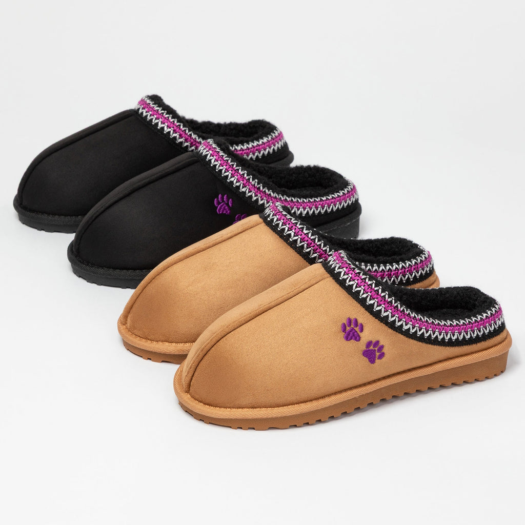 Paw Print Embroidered Indoor/Outdoor Slide-in Slipper Shoes