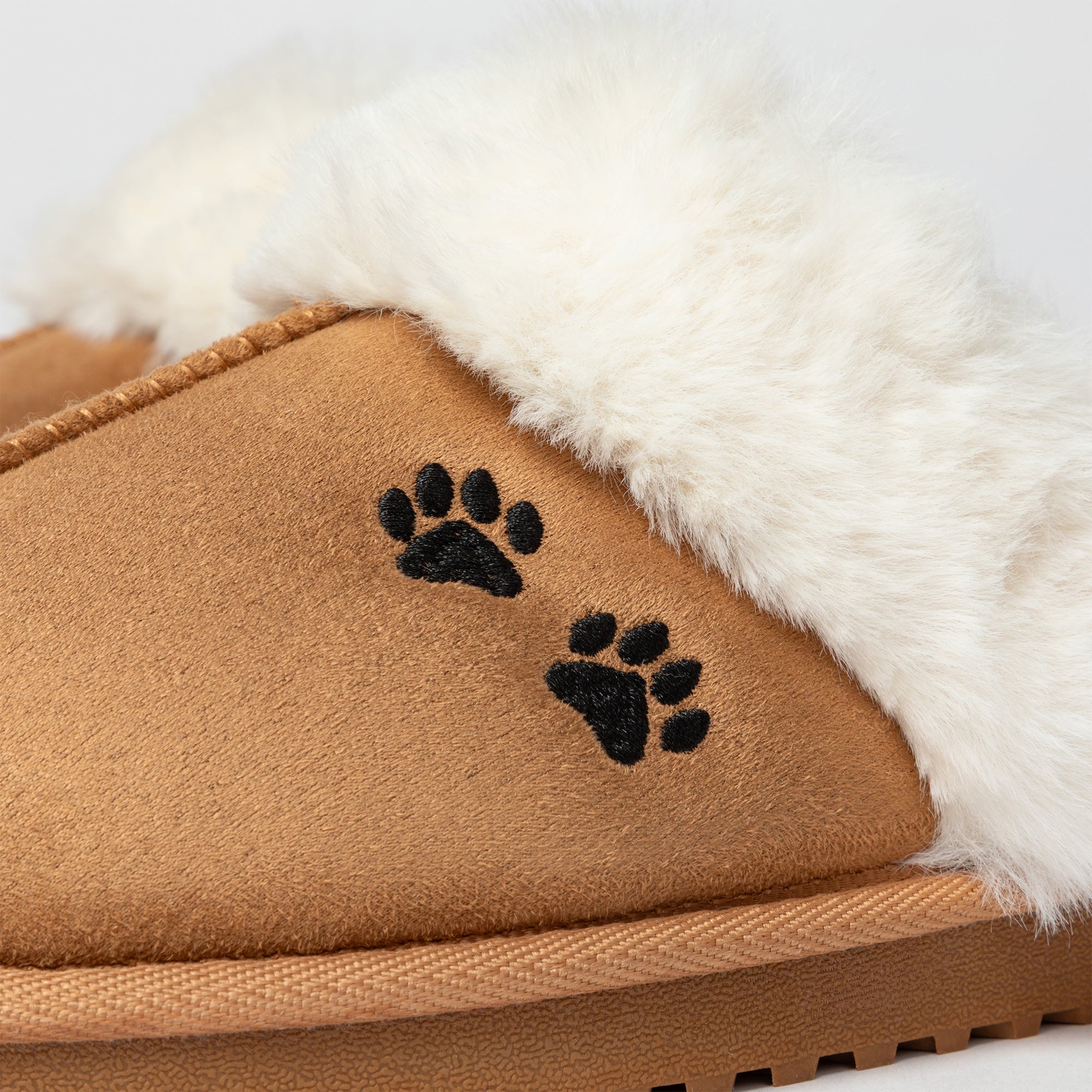 Paw Print Fuzzy Faux Fur-Lined Mule Slippers