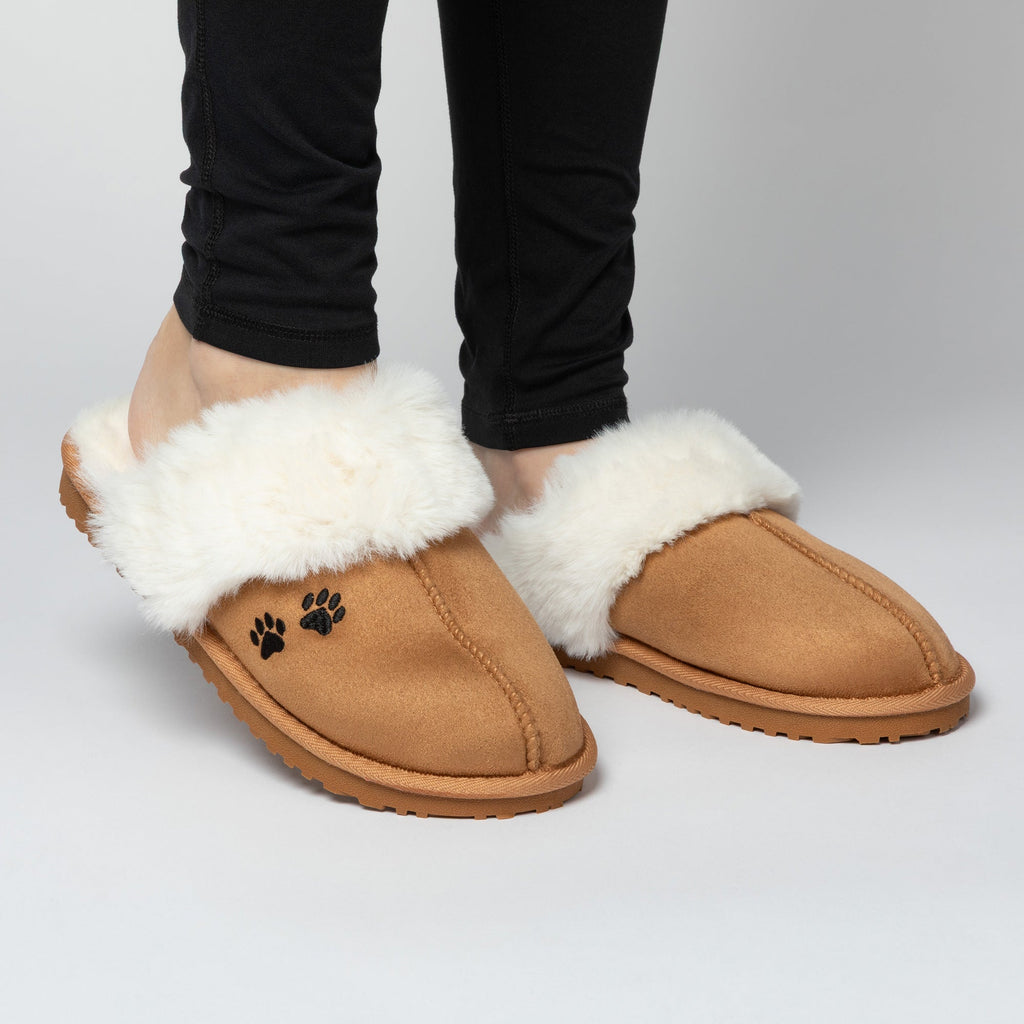 Paw Print Fuzzy Faux Fur-Lined Mule Slippers