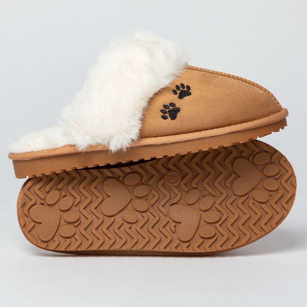 Paw Print Fuzzy Faux Fur-Lined Mule Slippers