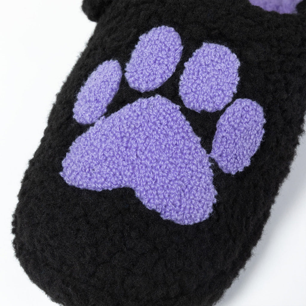 Sherpa Fleece Paw Print Slippers with Elastic Heel Strap