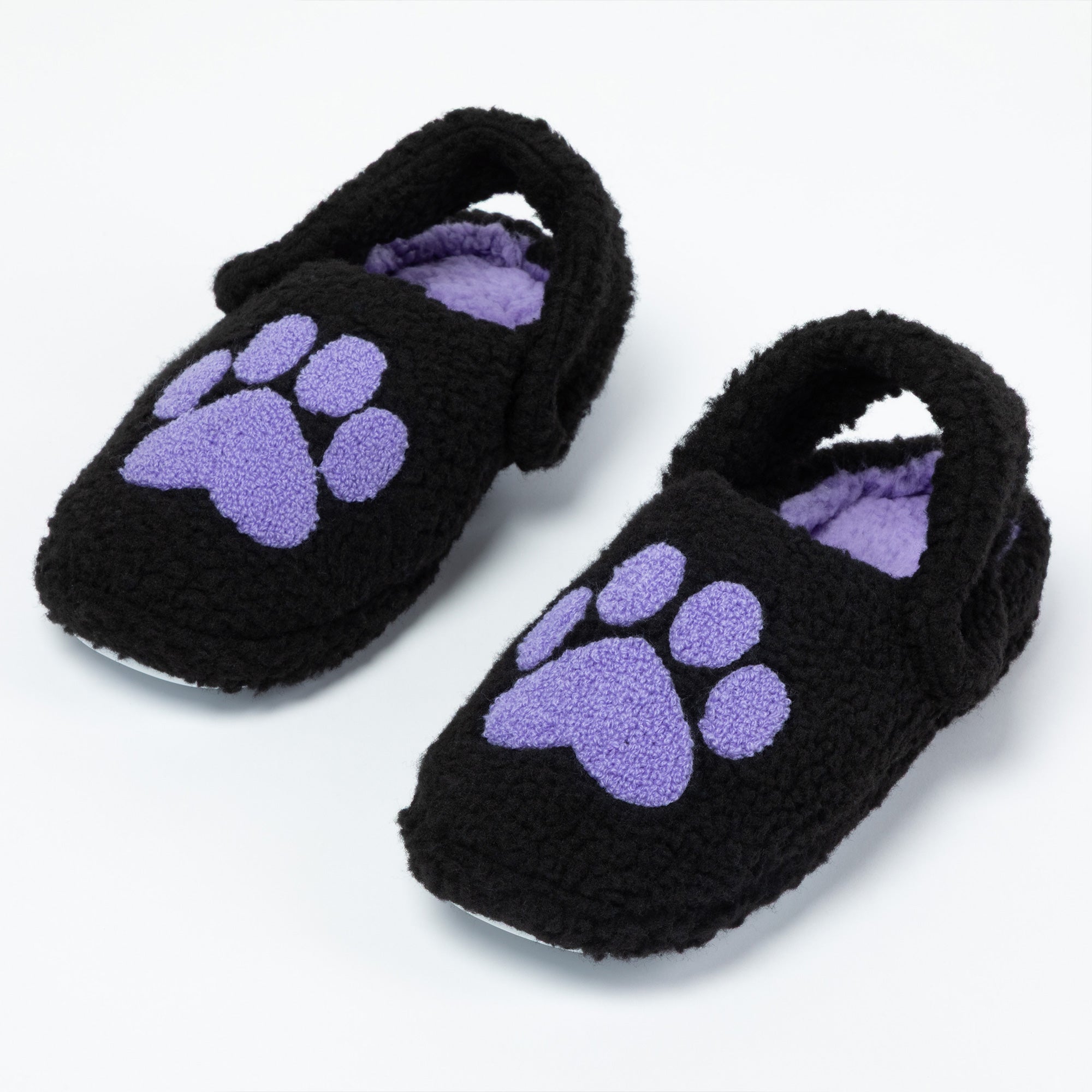Sherpa Fleece Paw Print Slippers with Elastic Heel Strap