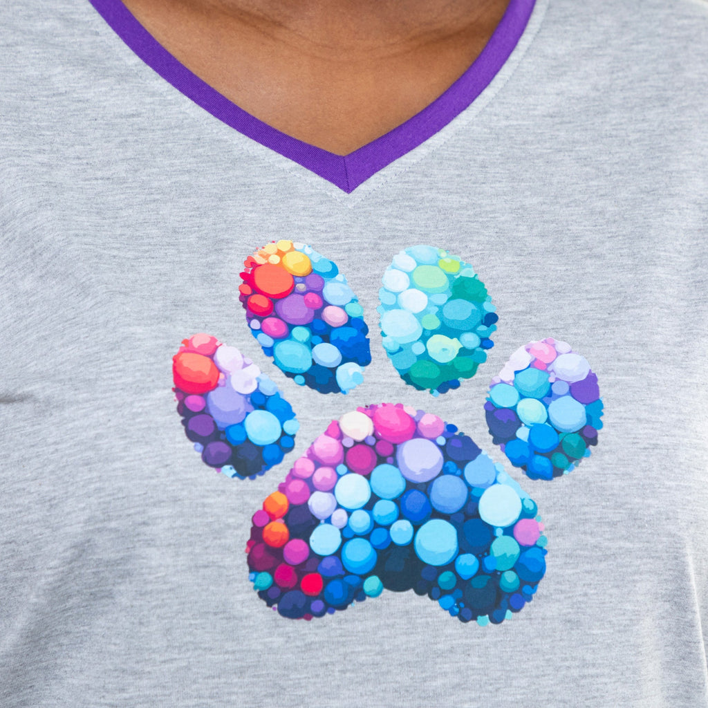 Rainbow Bubble Joy Paw Contrast V-Neck Tee
