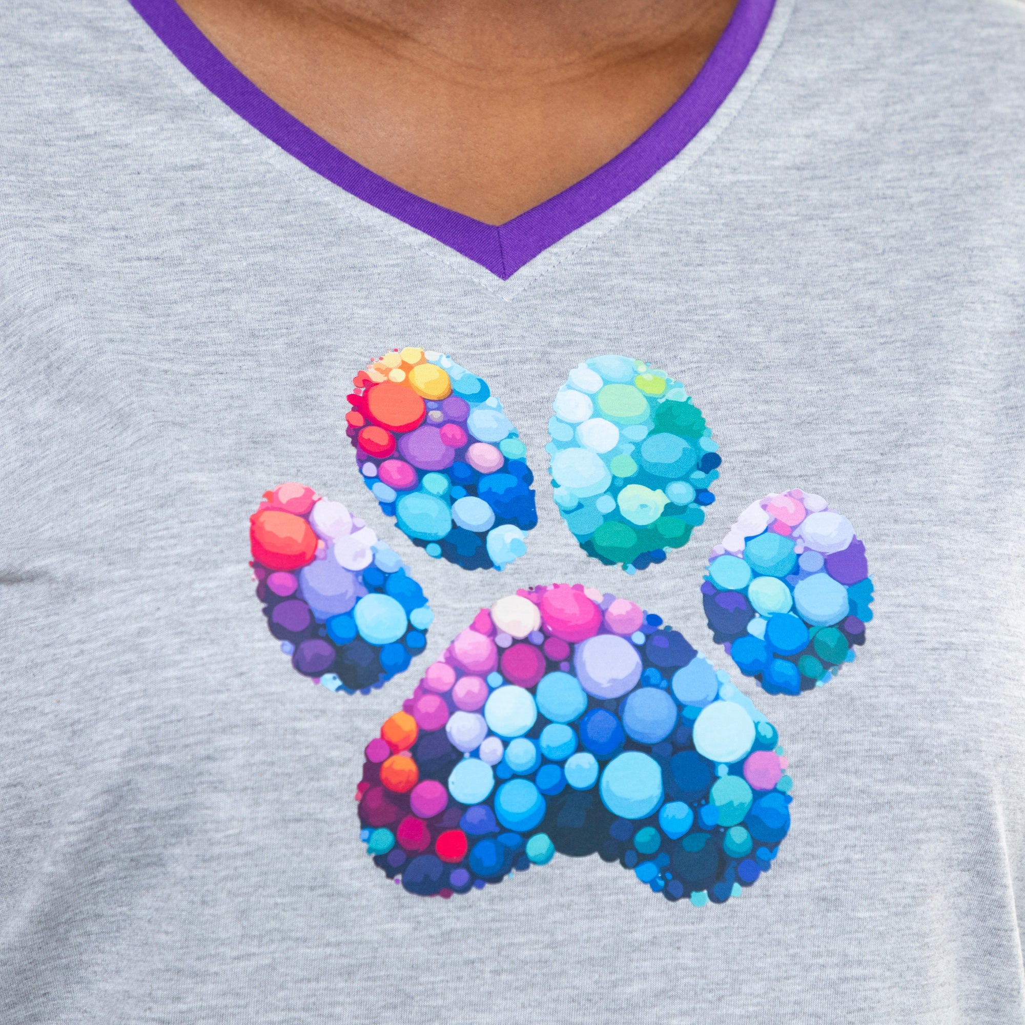 Rainbow Bubble Joy Paw Contrast V-Neck Tee