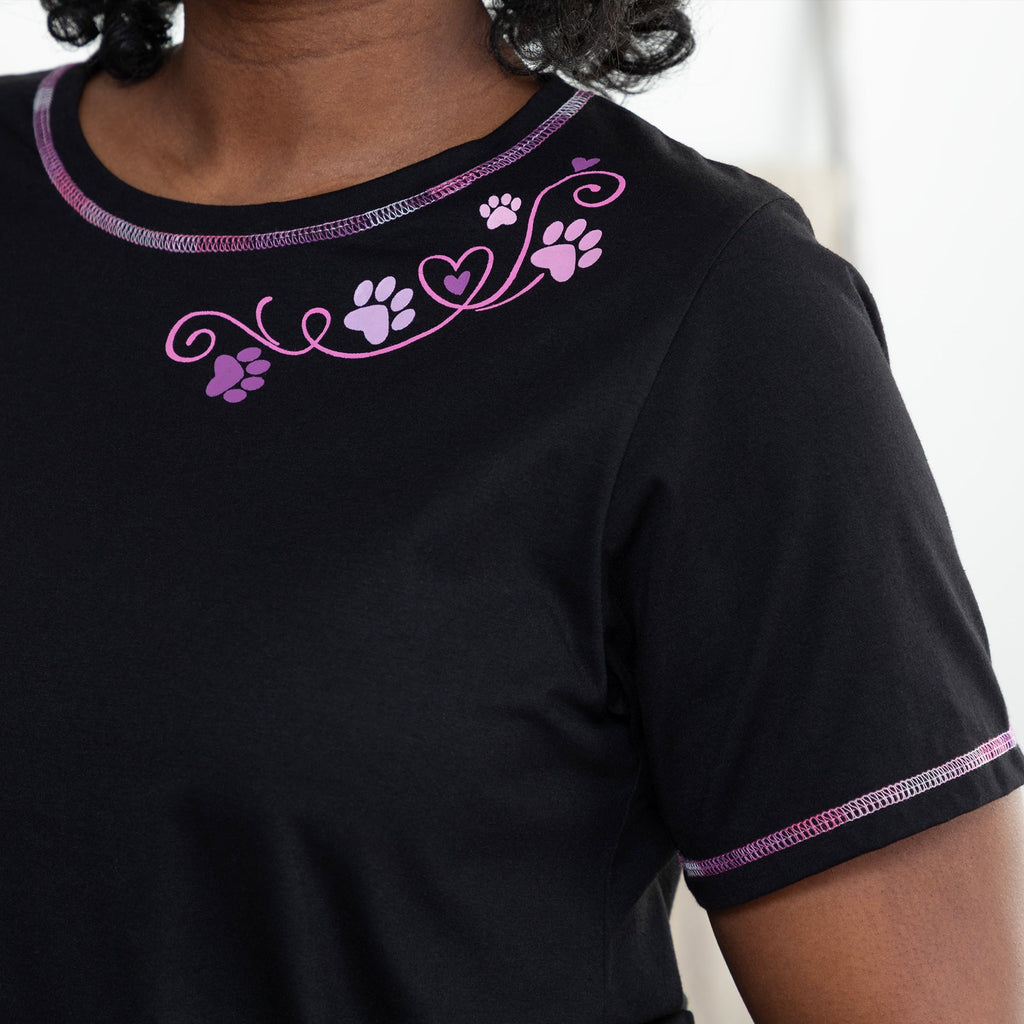 Soft Steps Paw Print Contrast Stitch Tee
