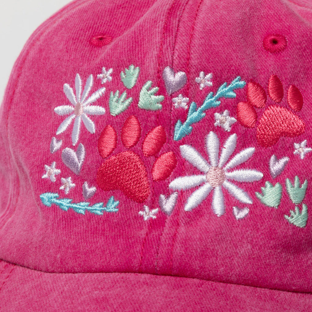 Paw & Floral Soft Distressed Cotton Baseball Cap