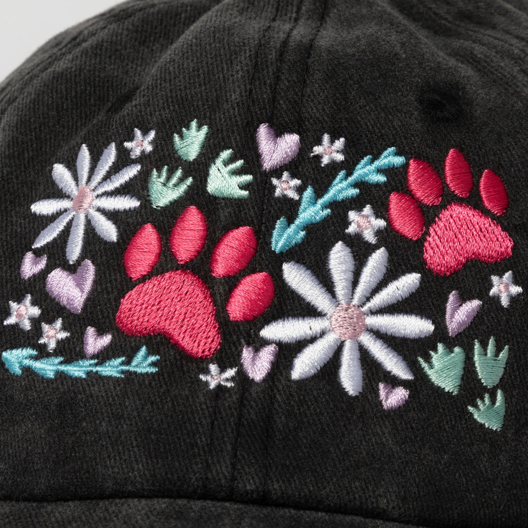 Paw & Floral Soft Distressed Cotton Baseball Cap
