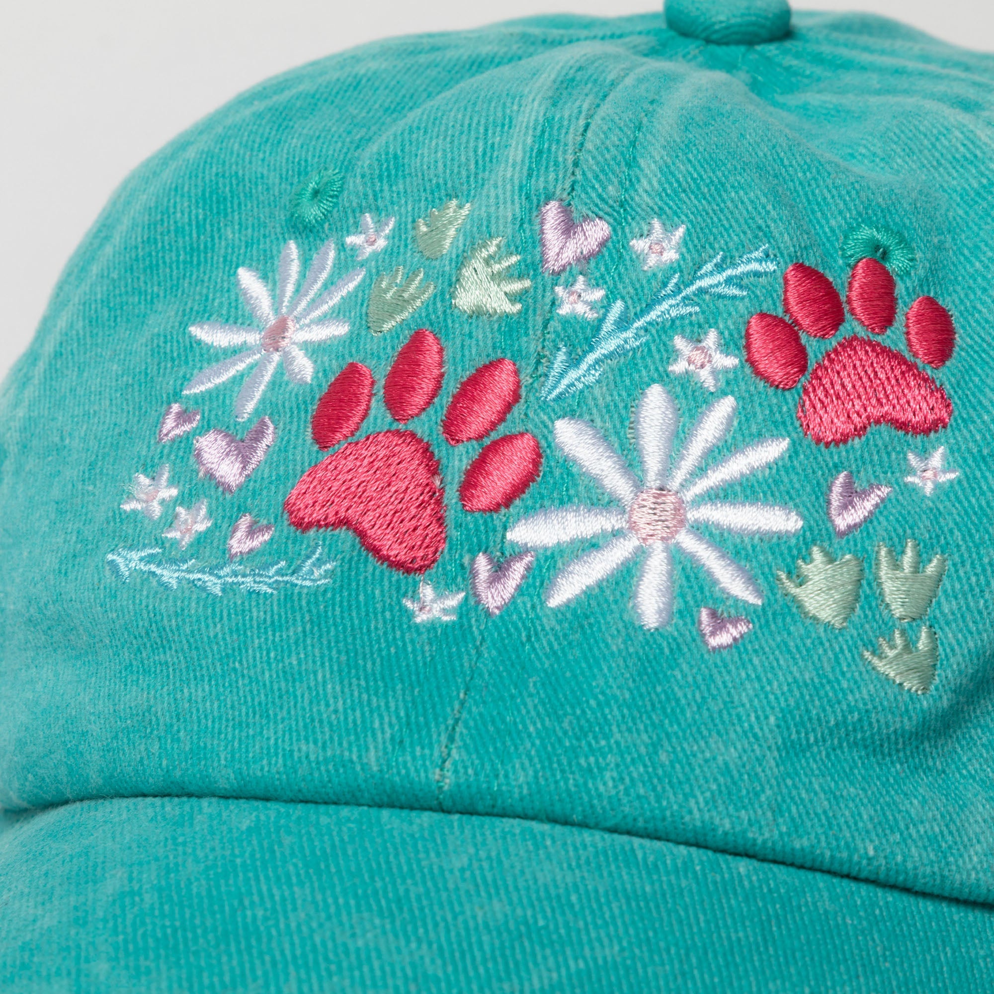 Paw & Floral Soft Distressed Cotton Baseball Cap