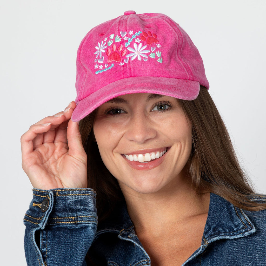 Paw & Floral Soft Distressed Cotton Baseball Cap