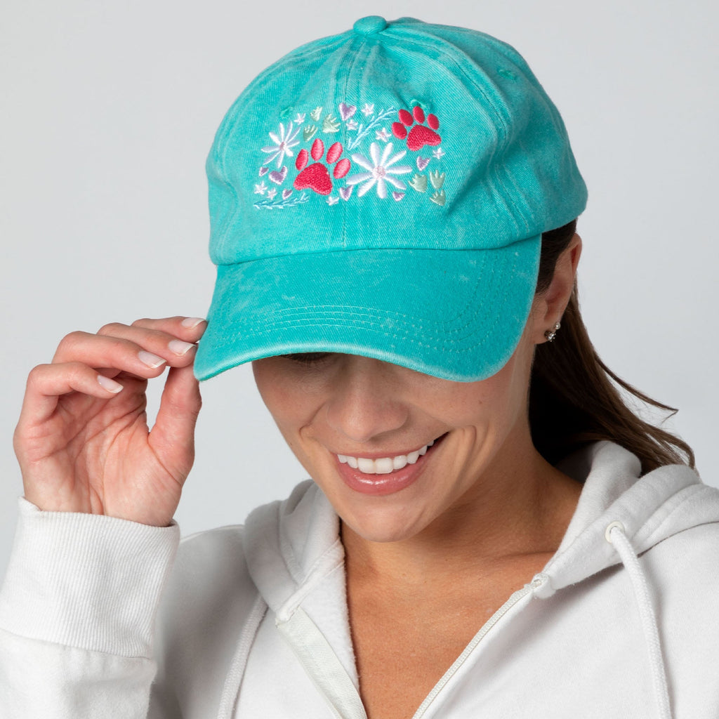 Paw & Floral Soft Distressed Cotton Baseball Cap