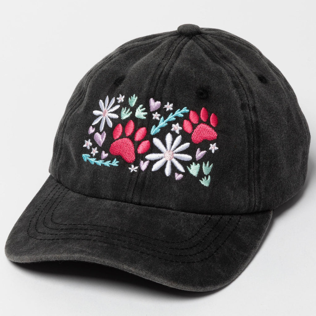Paw & Floral Soft Distressed Cotton Baseball Cap