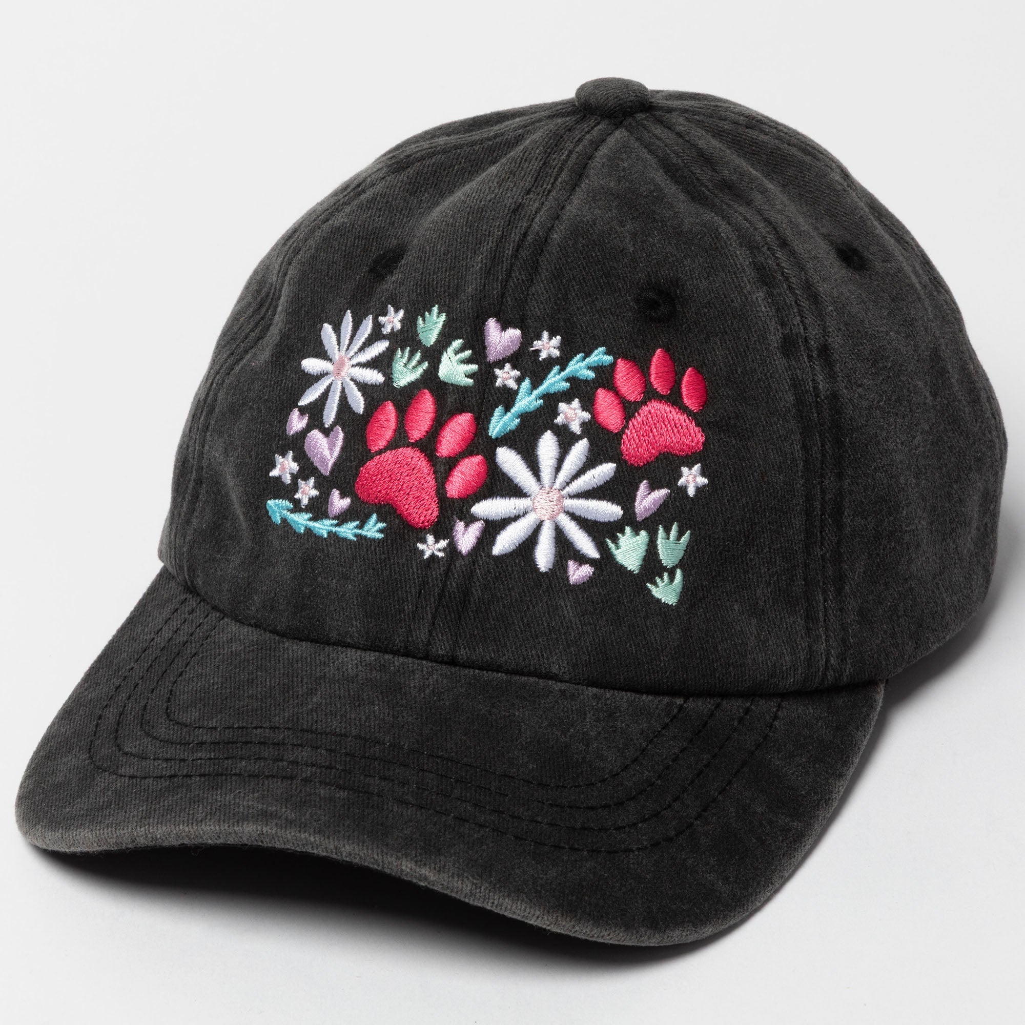 Paw & Floral Soft Distressed Cotton Baseball Cap