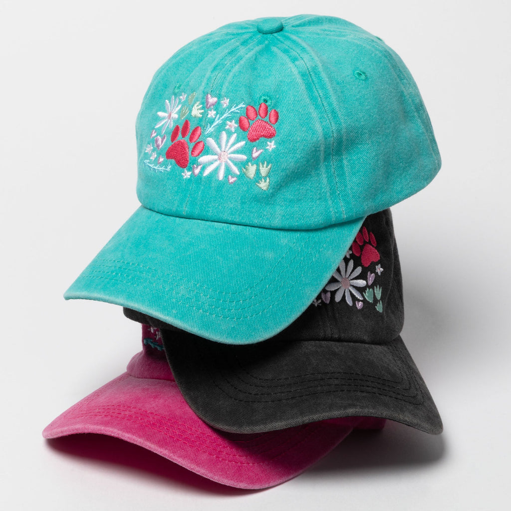 Paw & Floral Soft Distressed Cotton Baseball Cap