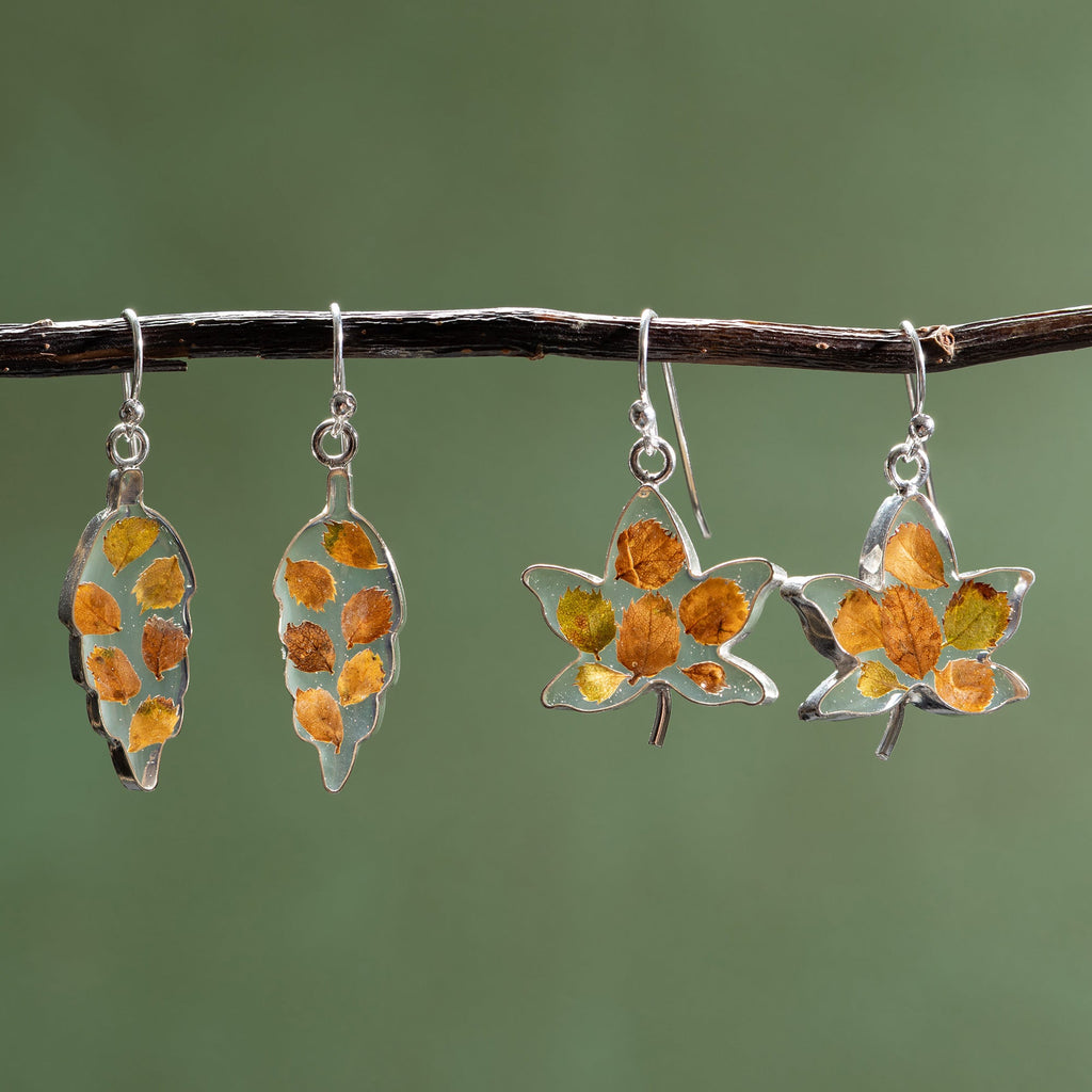 Real Flowers & Leaves Sterling Earrings