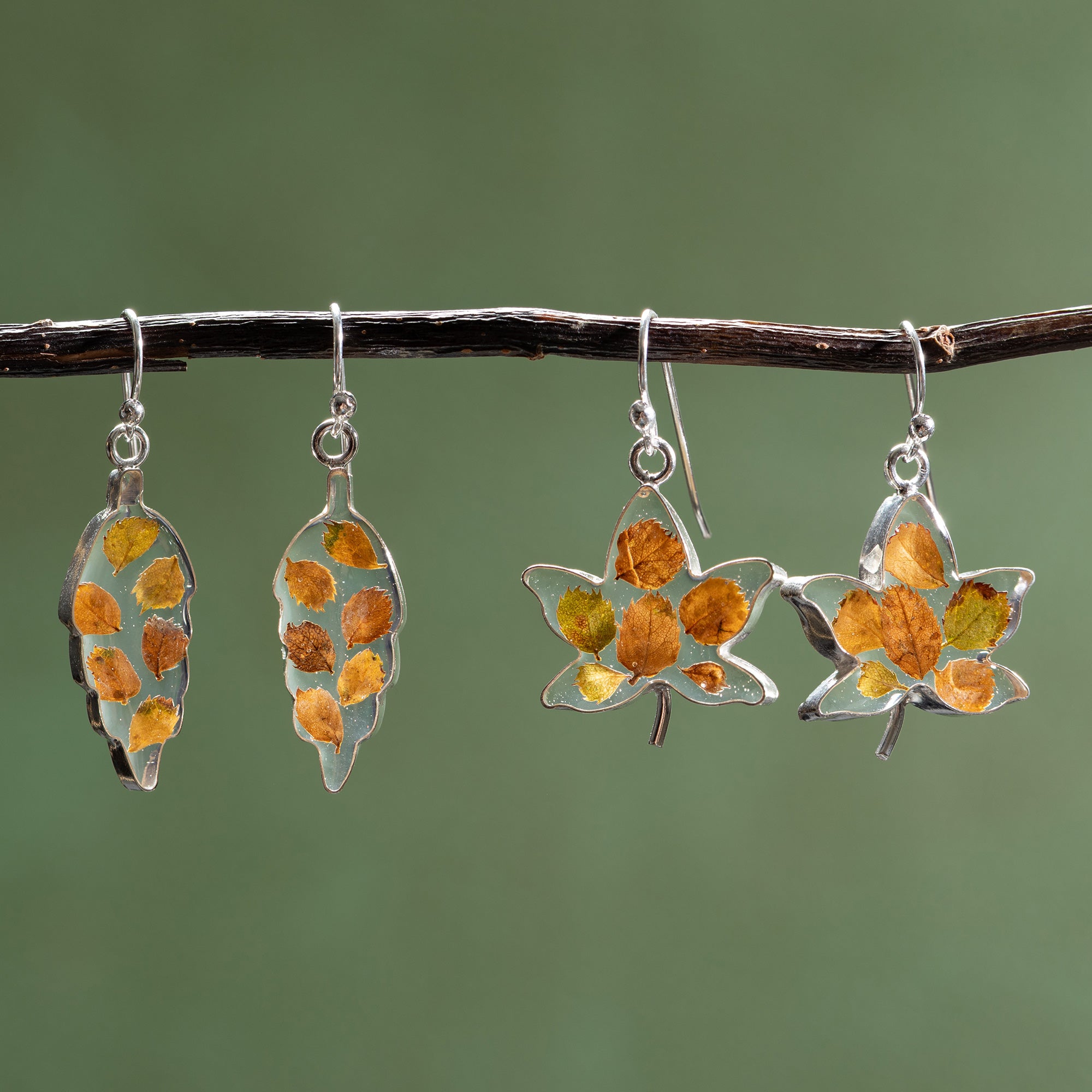 Real Flowers & Leaves Sterling Earrings