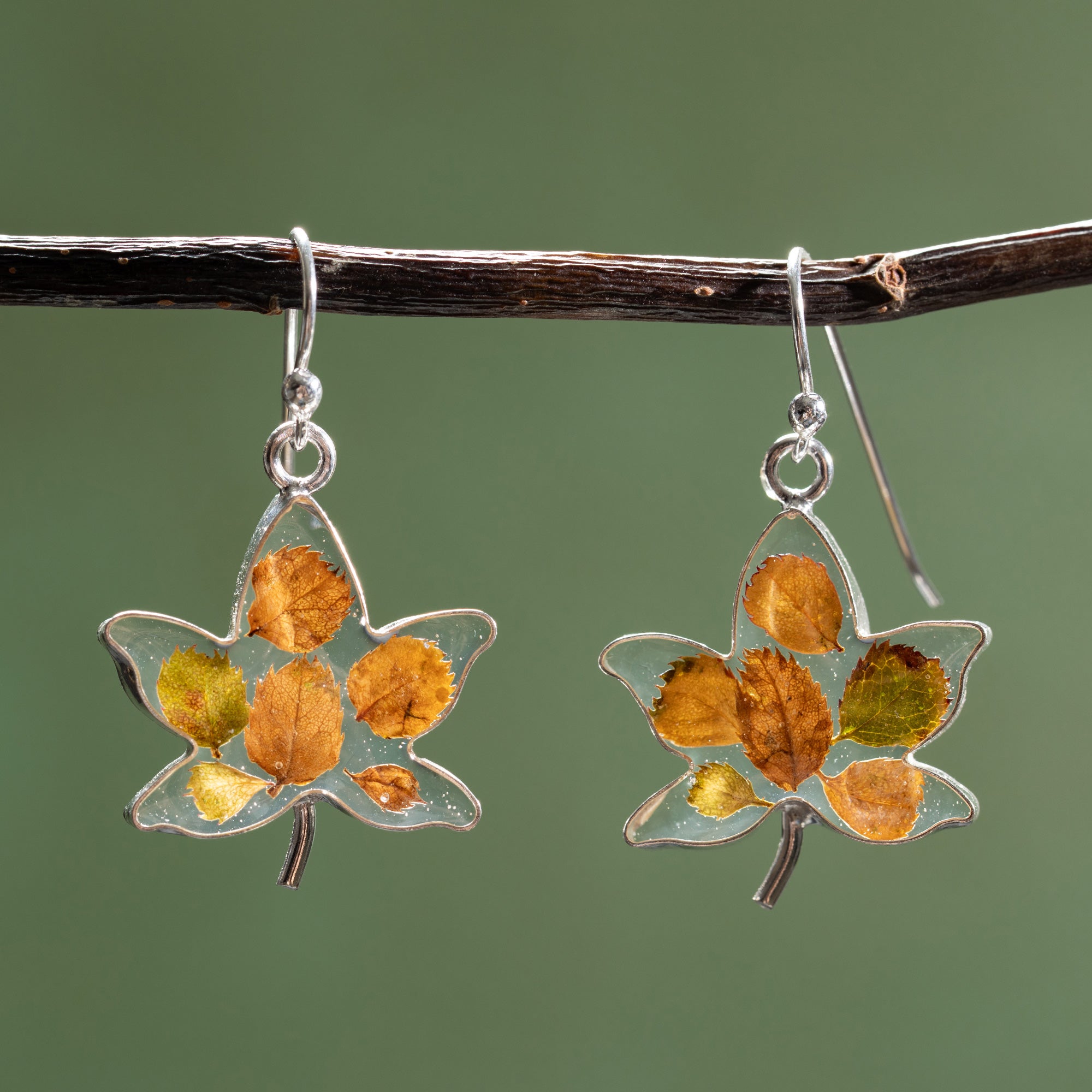 Real Flowers & Leaves Sterling Earrings