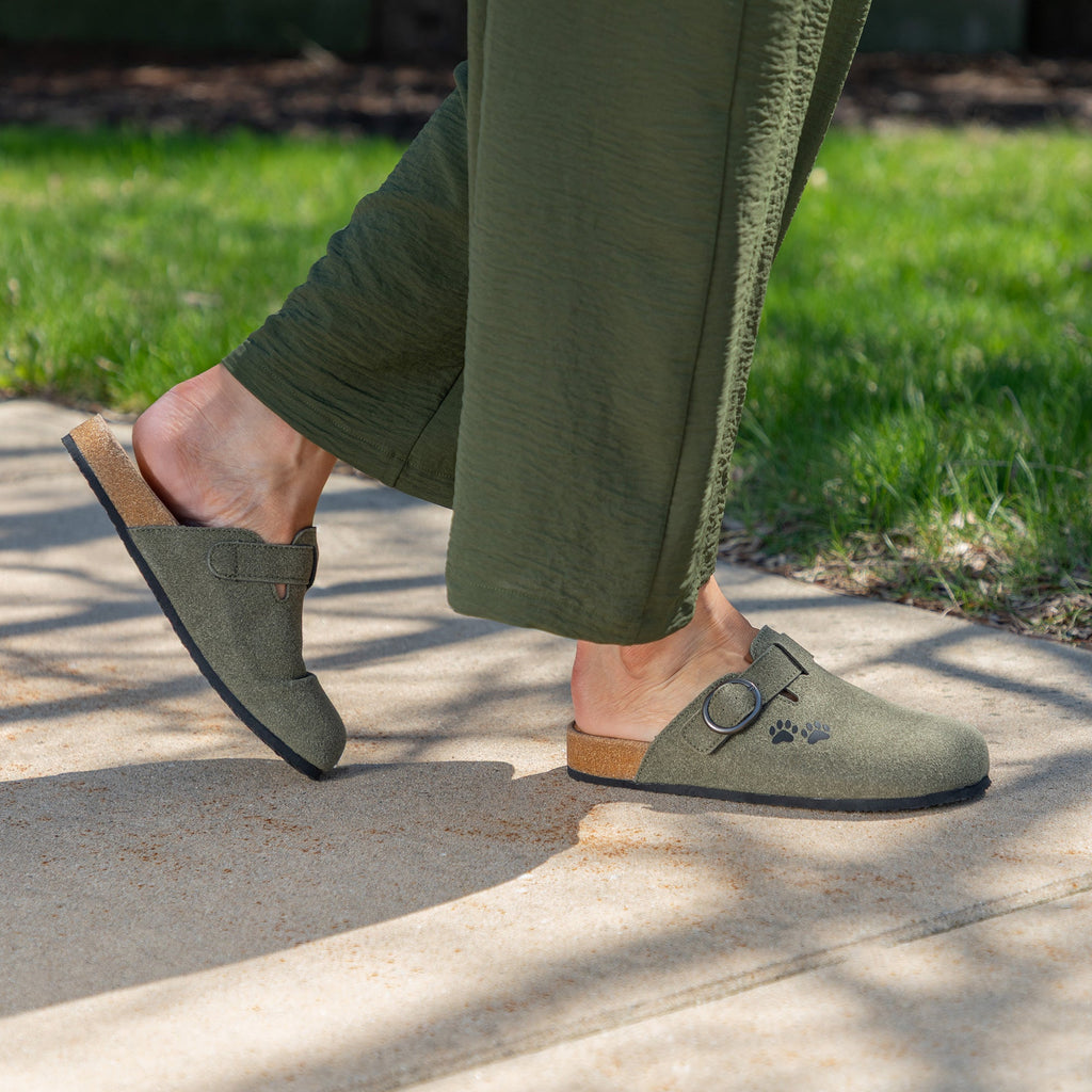 Paw Print Faux Suede Indoor/Outdoor Slide Clogs