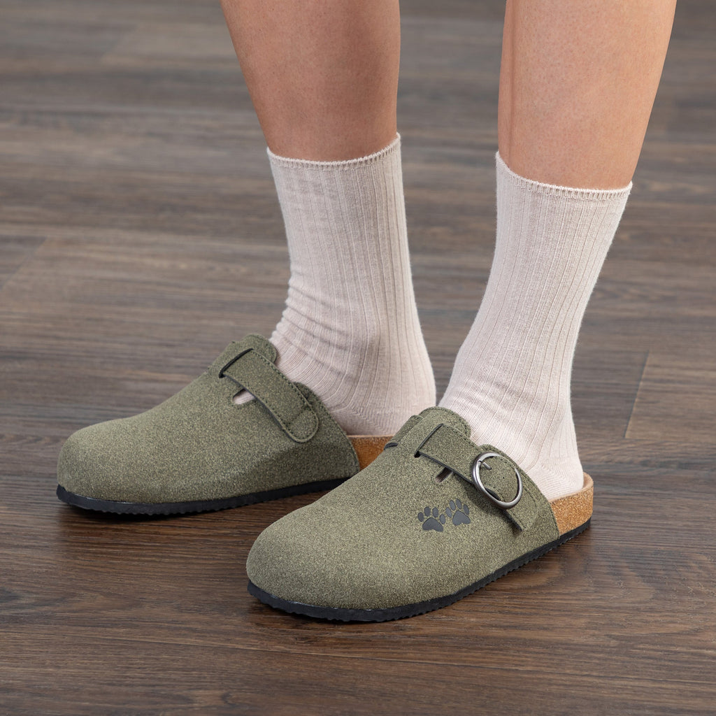 Paw Print Faux Suede Indoor/Outdoor Slide Clogs