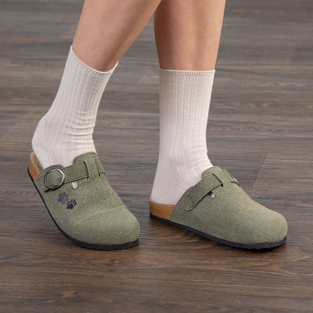 Paw Print Faux Suede Indoor/Outdoor Slide Clogs