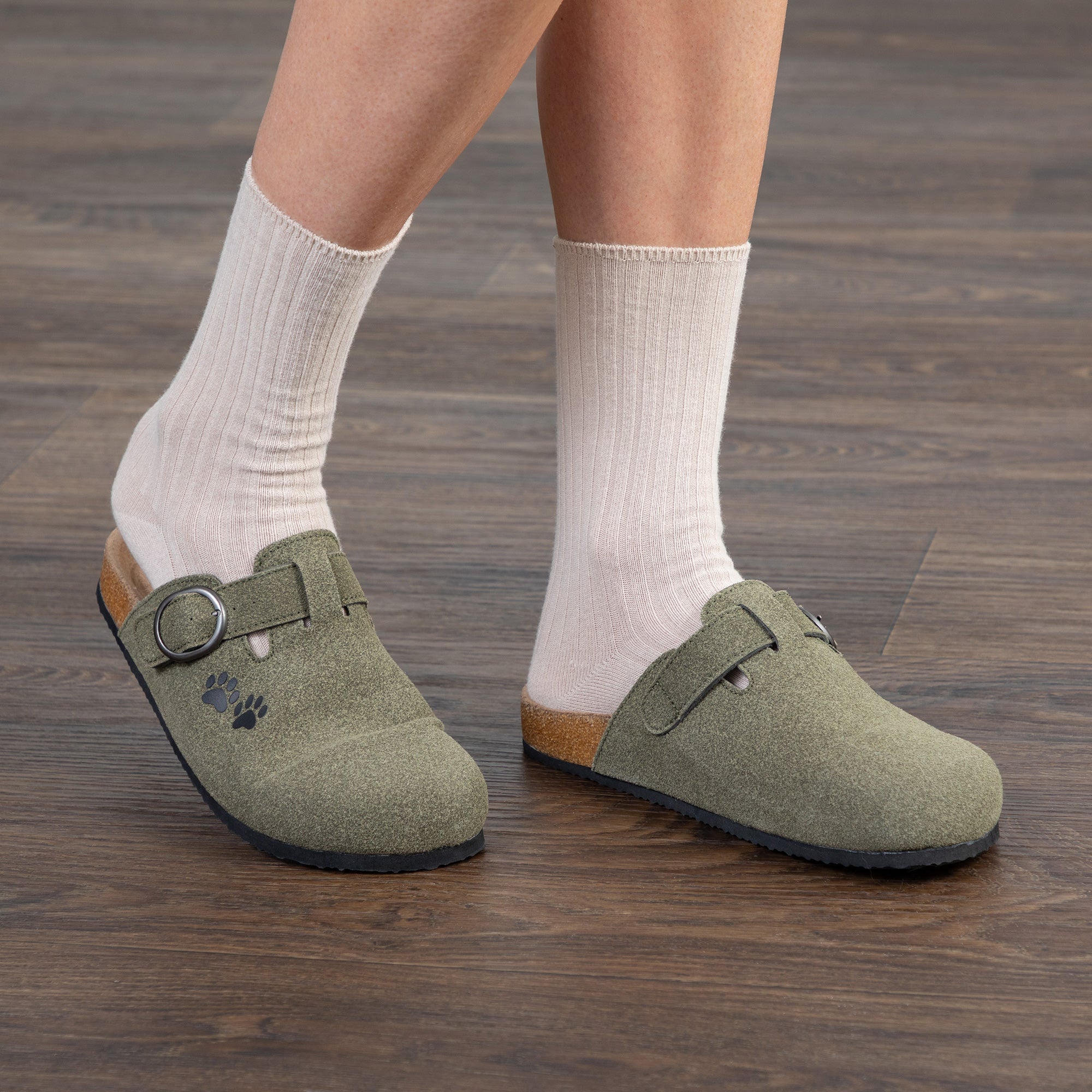 Paw Print Faux Suede Indoor/Outdoor Slide Clogs