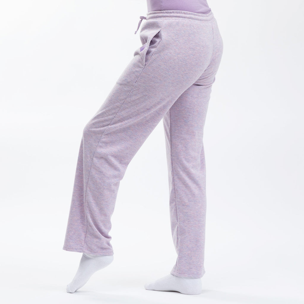 Soft Melange Paw Print Purple Rib Knit Pants
