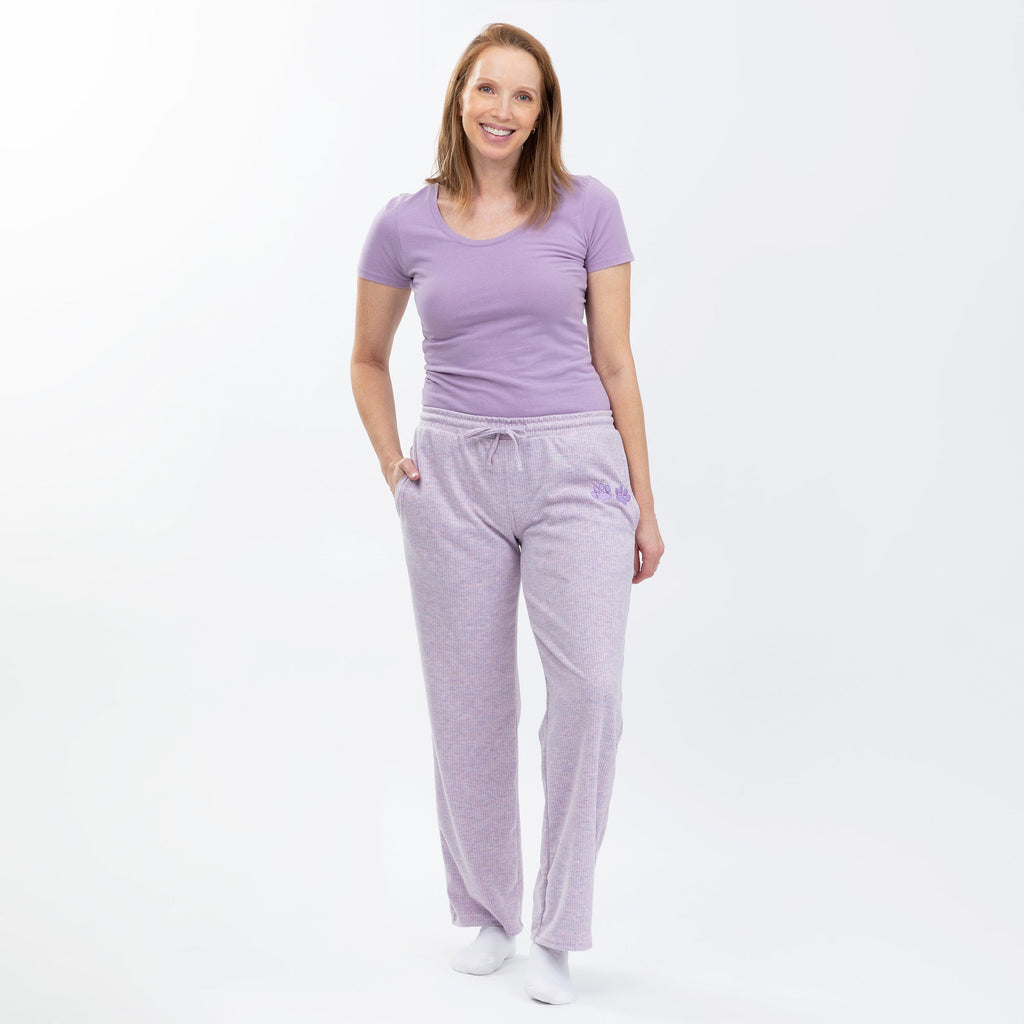 Soft Melange Paw Print Purple Rib Knit Pants
