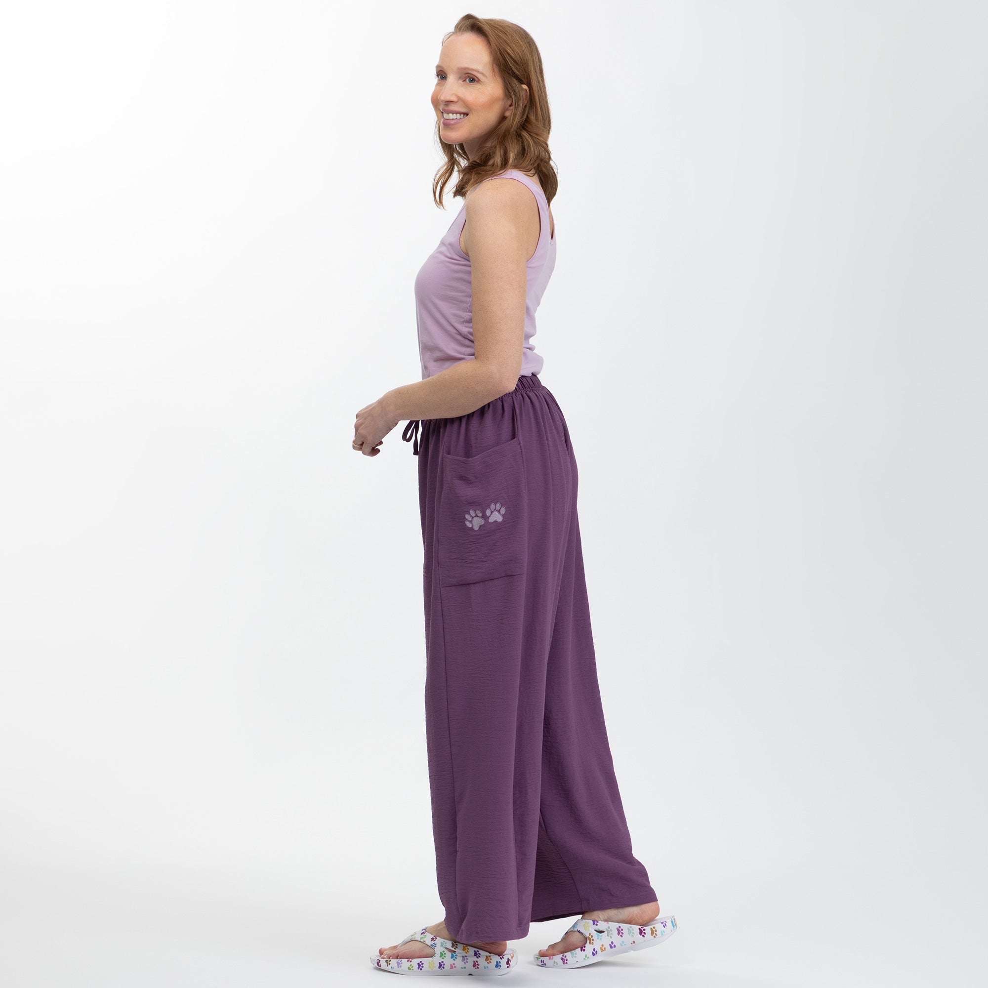 Paw Print Relaxed Lightweight Wide Leg Pants with Pockets