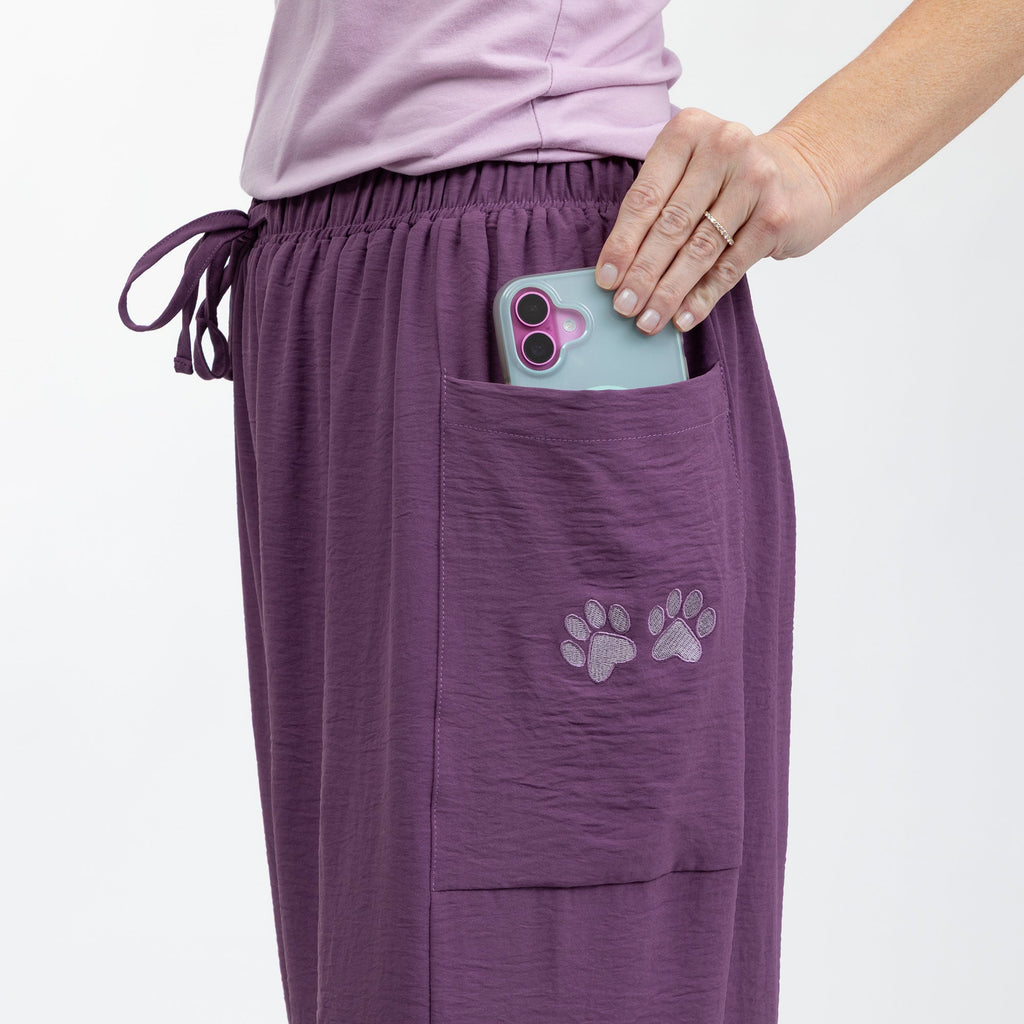 Paw Print Relaxed Lightweight Wide Leg Pants with Pockets
