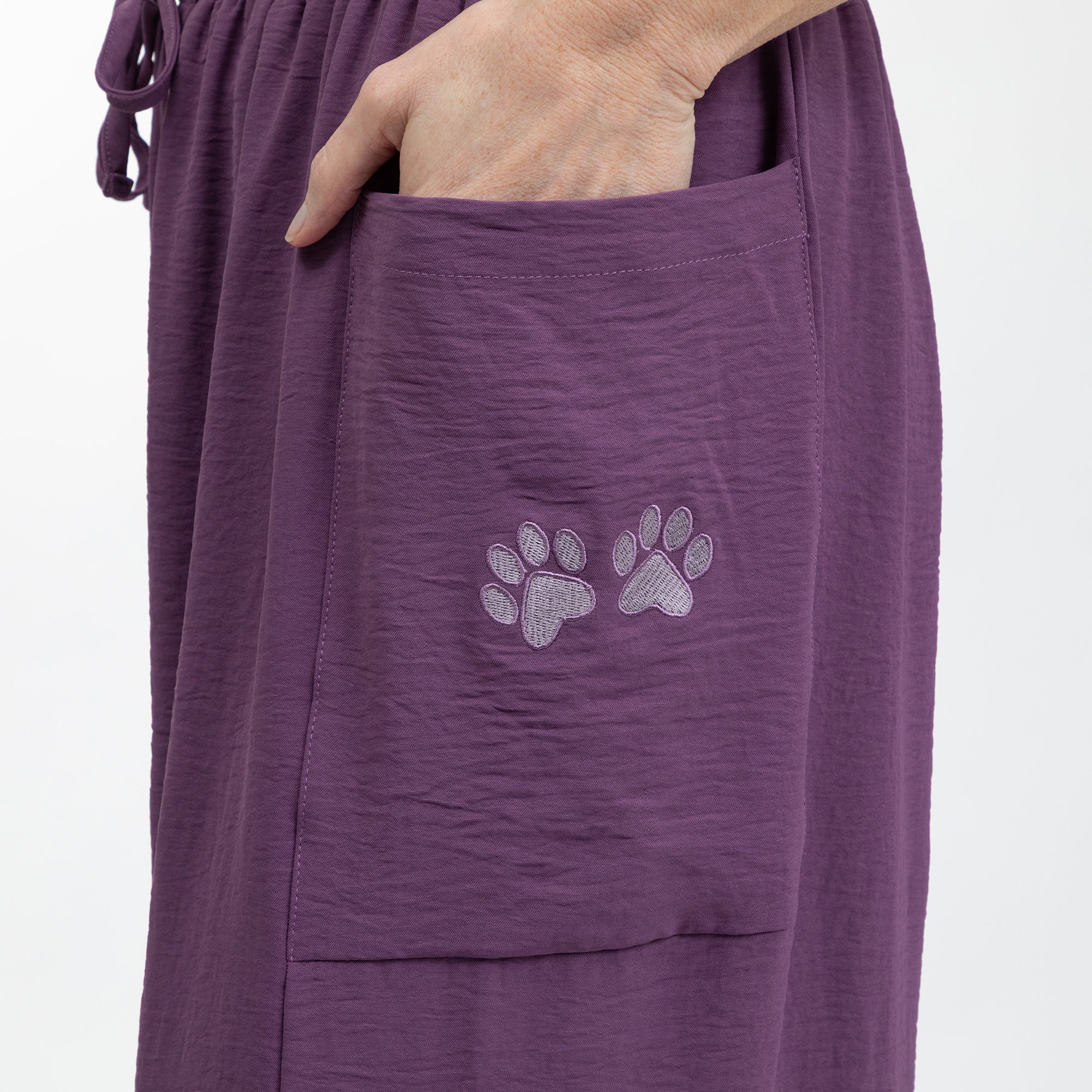 Paw Print Relaxed Lightweight Wide Leg Pants with Pockets