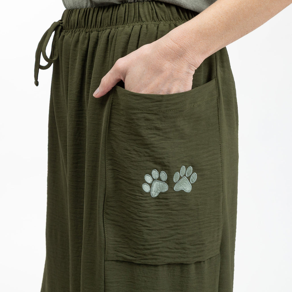 Paw Print Relaxed Lightweight Wide Leg Pants with Pockets