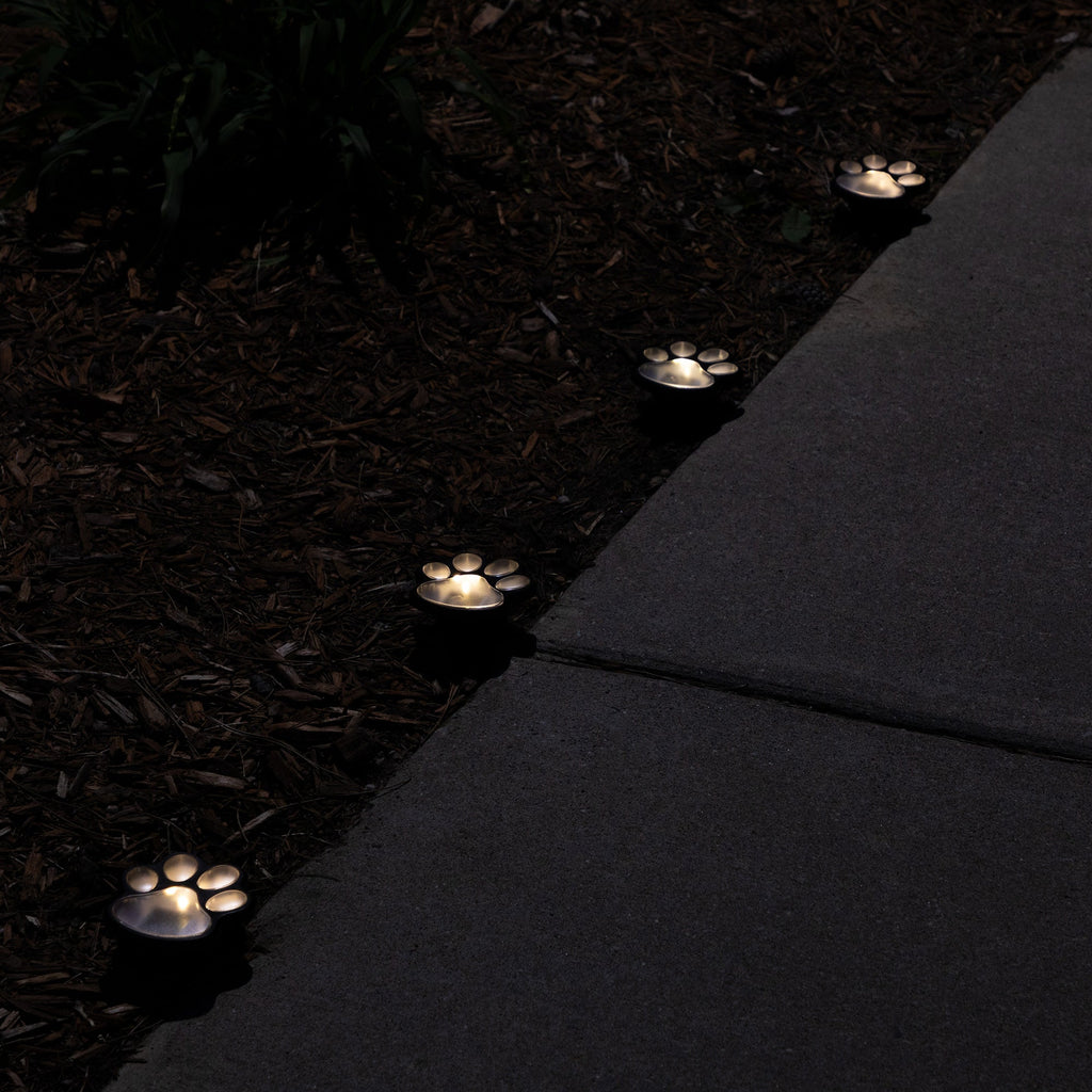 Paw Print Solar Wireless Ground Lights - Set of 4