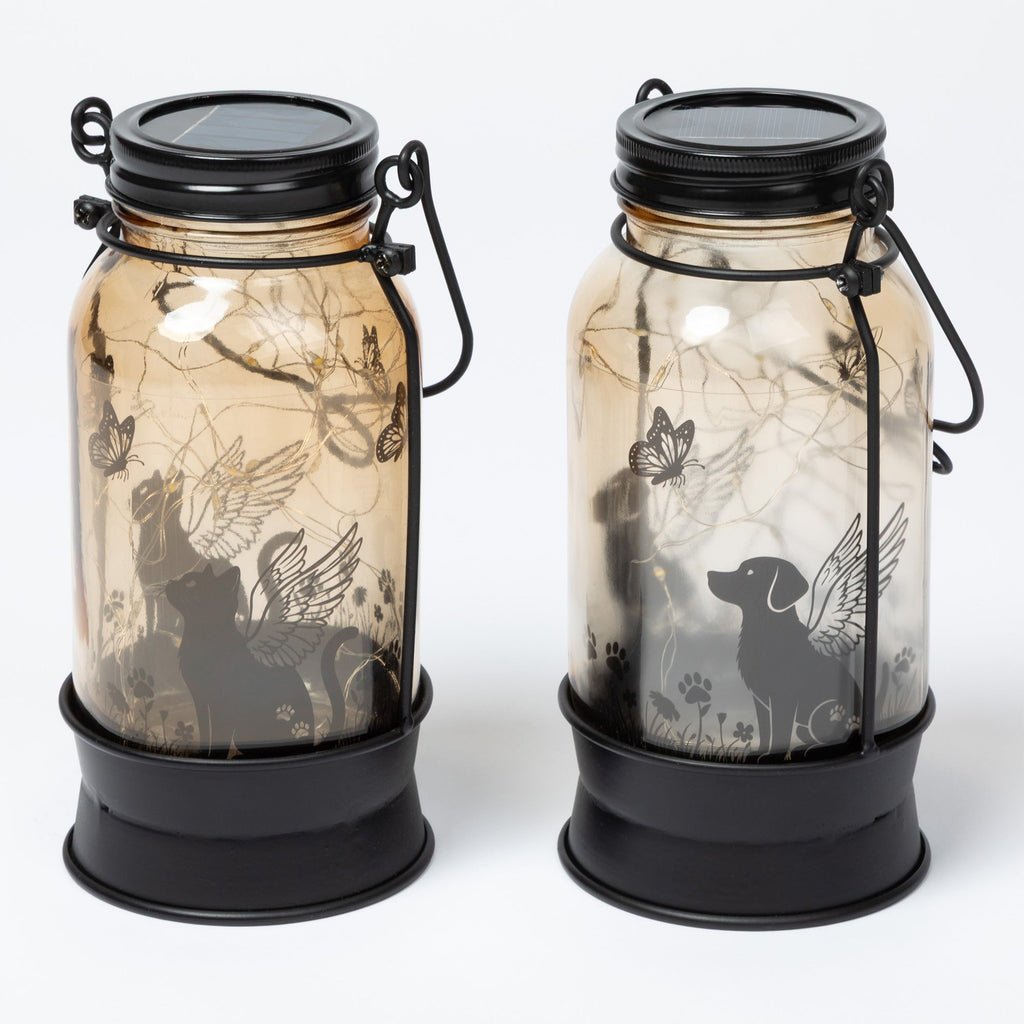 Solar Angel Pet Mason Jar Lantern Stake | Cat & Dog