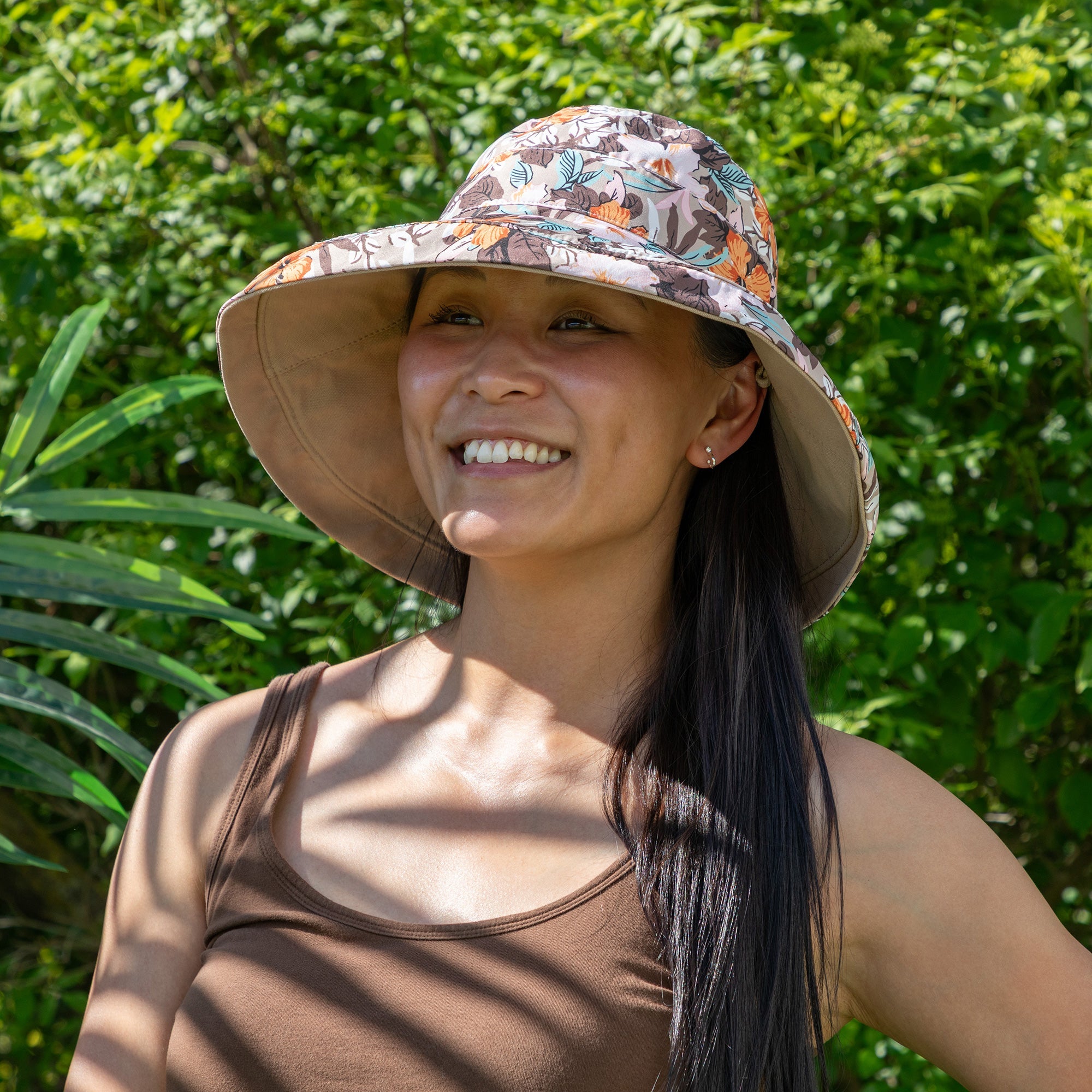 Reversible Paw & Tropical Wide Brim Sun Hat with Adjustable Chin Strap