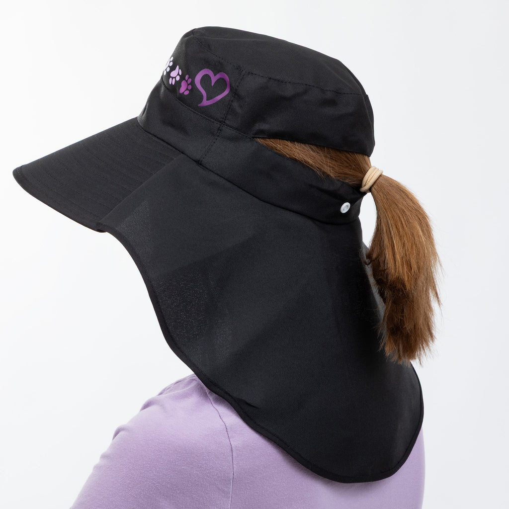 Paw Print UPF 50+ Waterproof Ponytail Sun Hat with Neck Flap