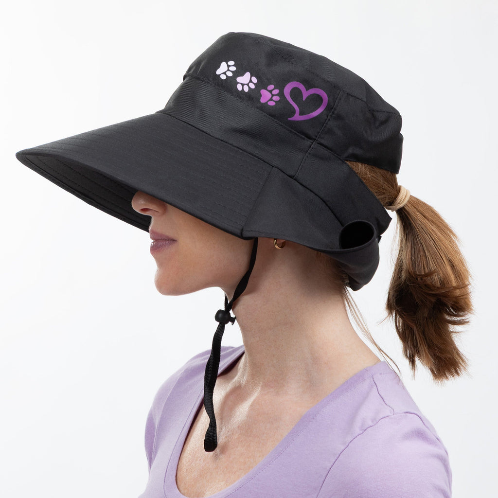 Paw Print UPF 50+ Waterproof Ponytail Sun Hat with Neck Flap