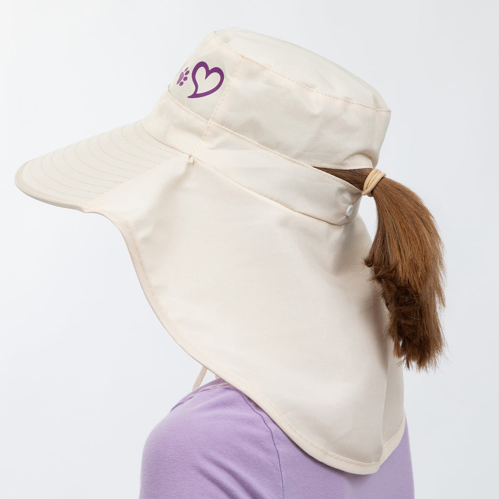 Paw Print UPF 50+ Waterproof Ponytail Sun Hat with Neck Flap