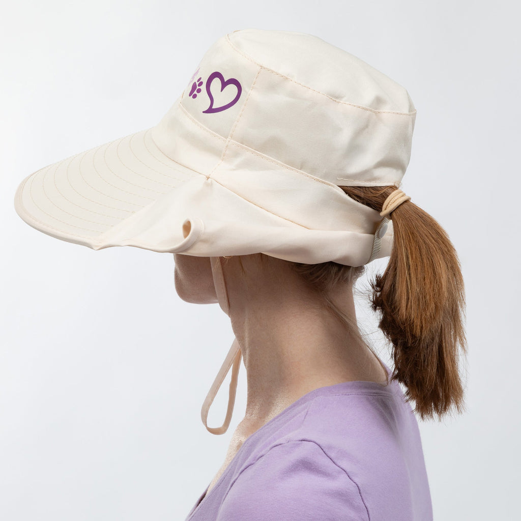 Paw Print UPF 50+ Waterproof Ponytail Sun Hat with Neck Flap