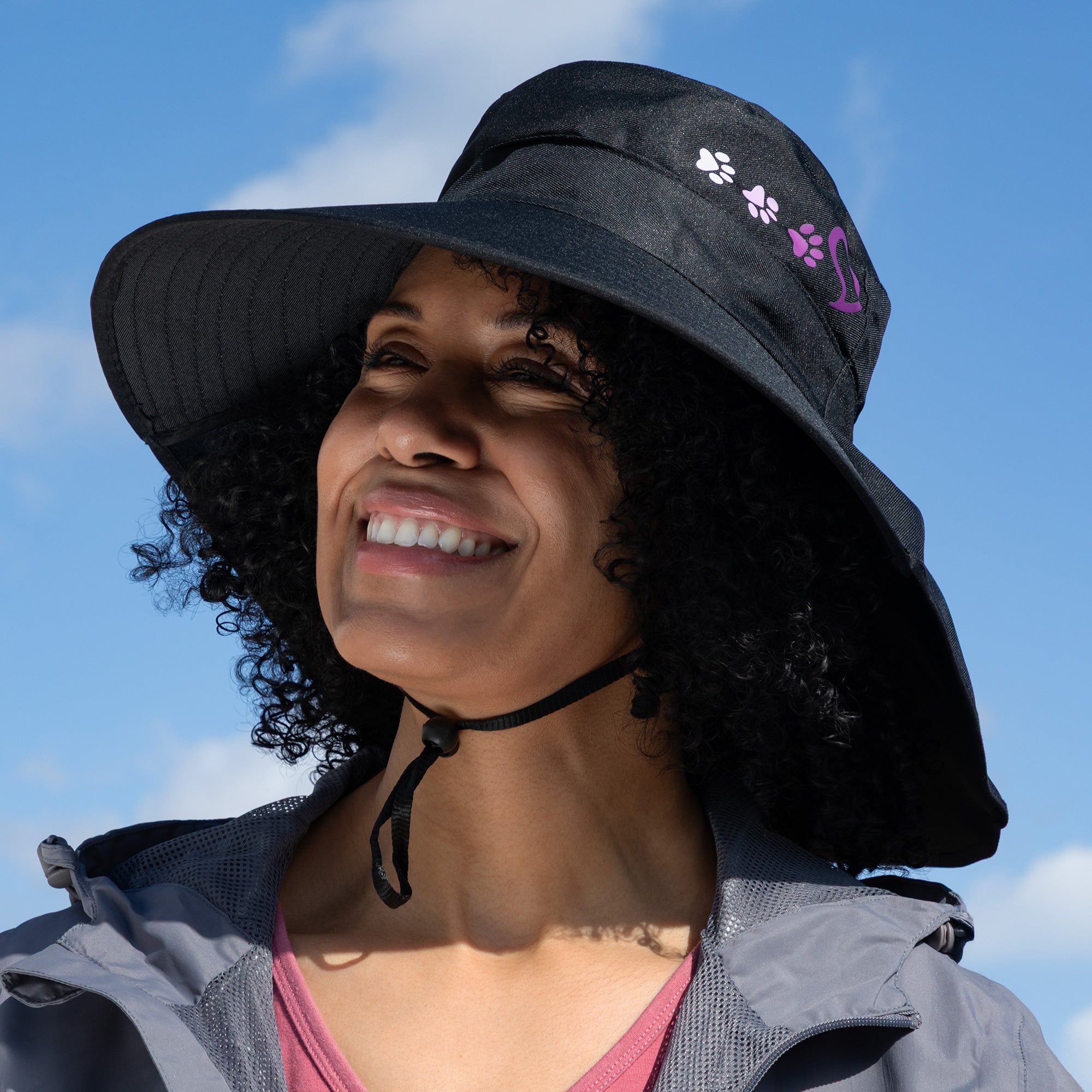 Paw Print UPF 50+ Waterproof Ponytail Sun Hat with Neck Flap