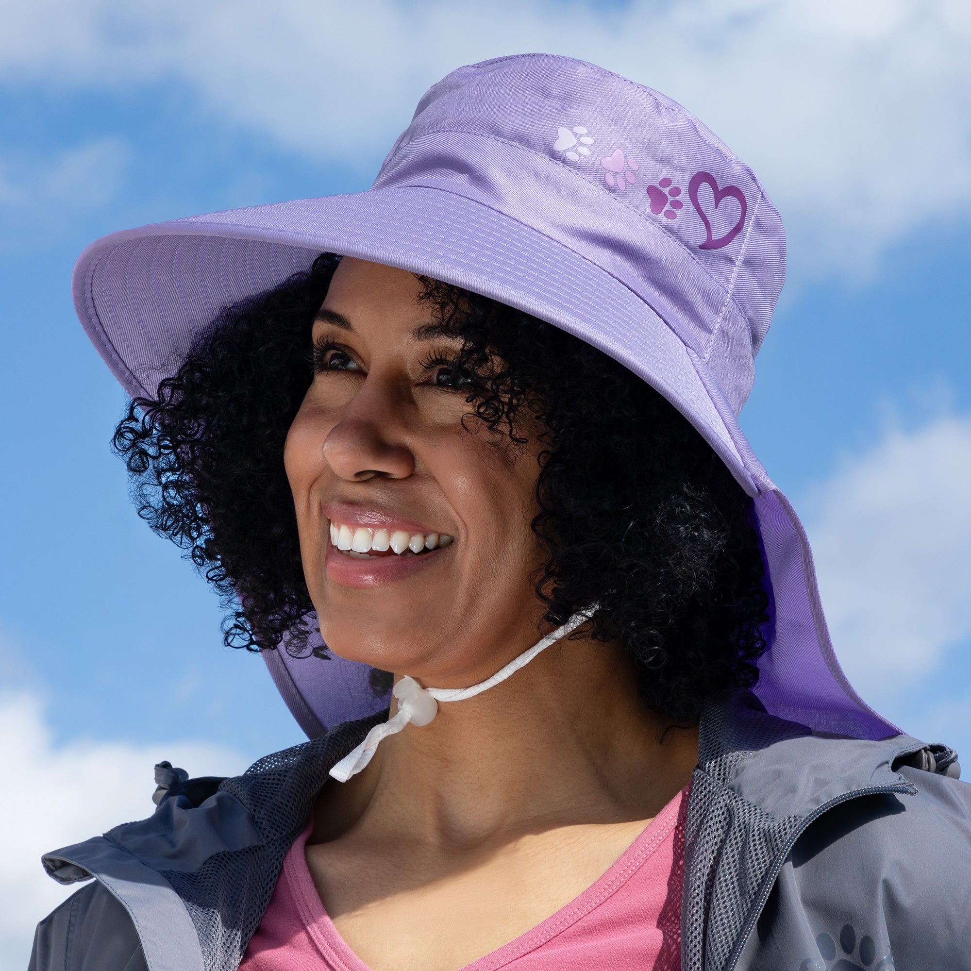 Paw Print UPF 50+ Waterproof Ponytail Sun Hat with Neck Flap