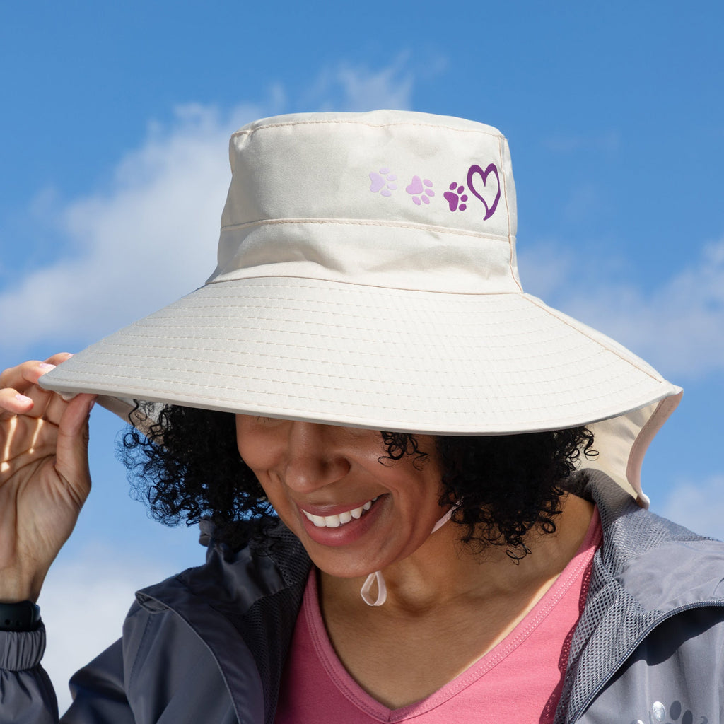 Paw Print UPF 50+ Waterproof Ponytail Sun Hat with Neck Flap
