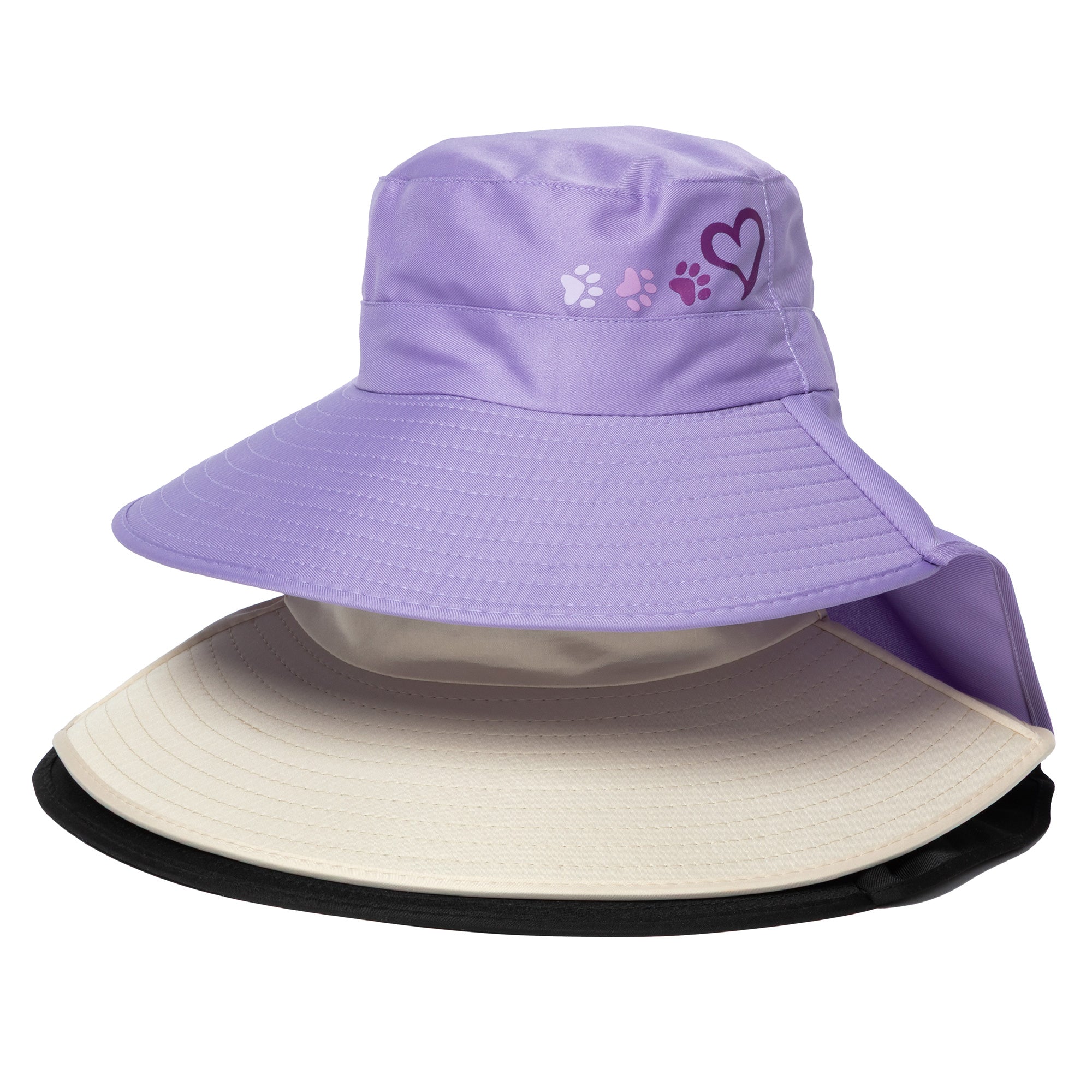 Paw Print UPF 50+ Waterproof Ponytail Sun Hat with Neck Flap