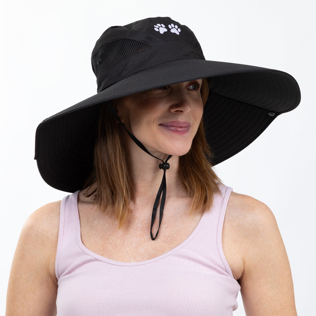 Adjustable UPF 50+ Wide Brim Paw Print Sun Hat