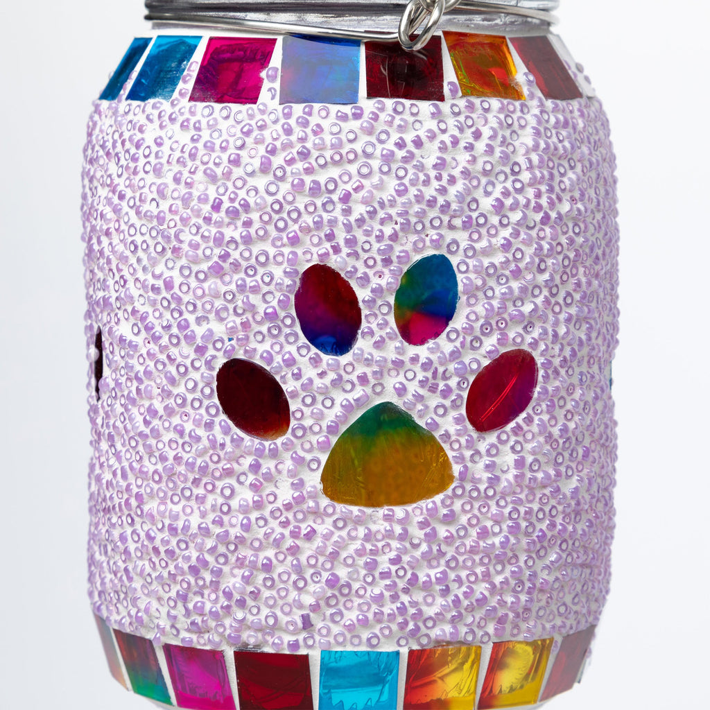 All Over Multicolor Paws Beaded Solar Lantern with Hook