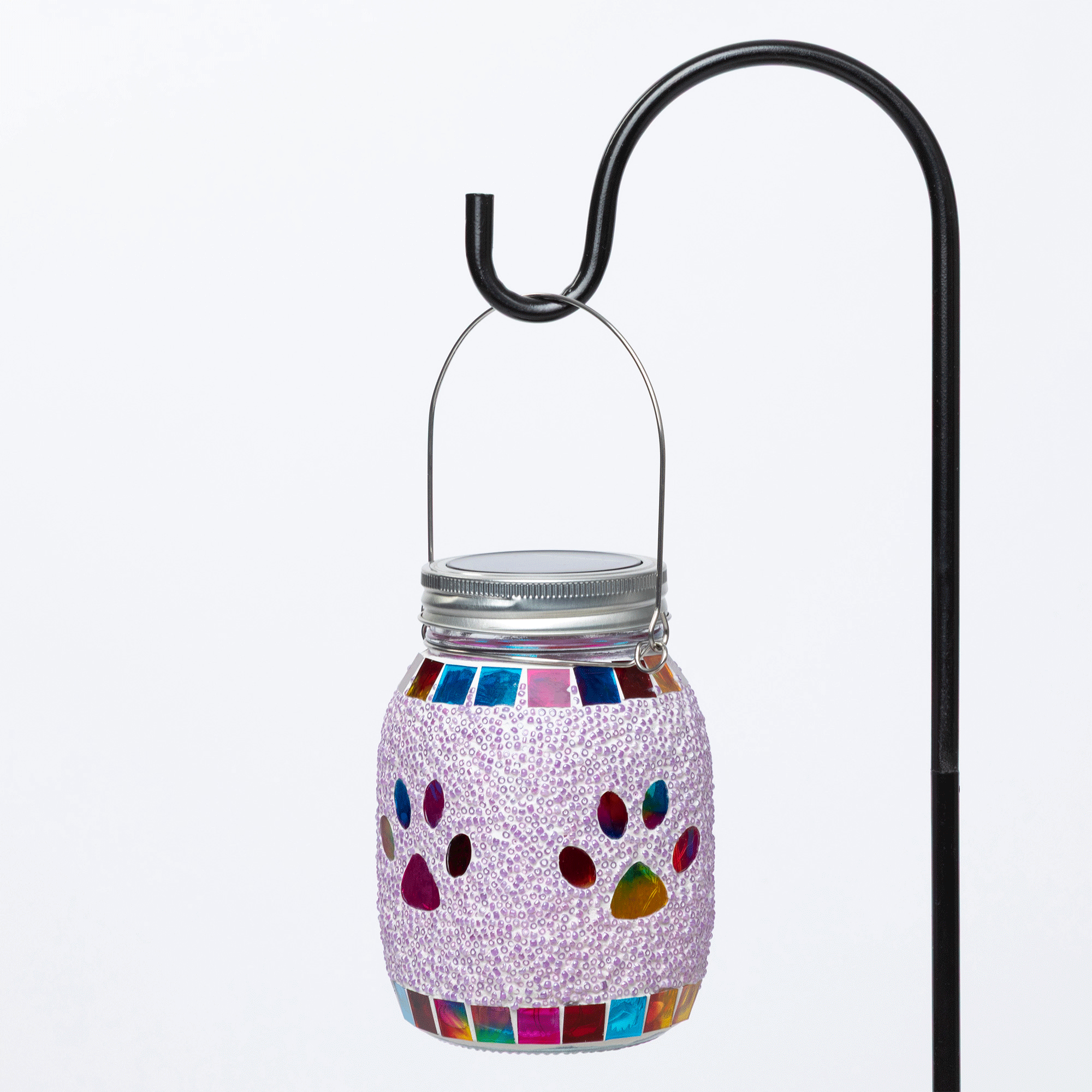 All Over Multicolor Paws Beaded Solar Lantern with Hook