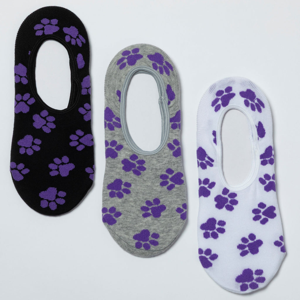 Paw Print No Show Socks - Set of 3
